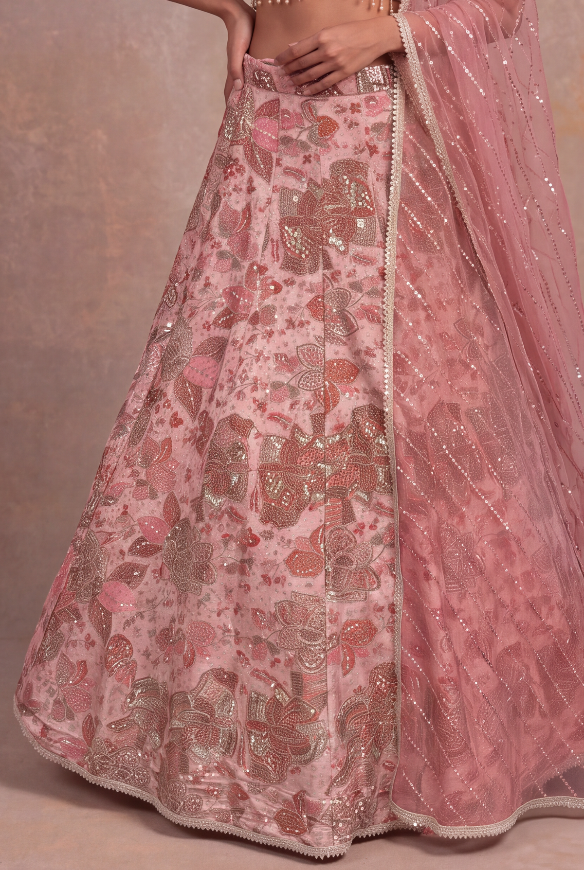 Blush Pink Tissue Lehenga - Mokshaa