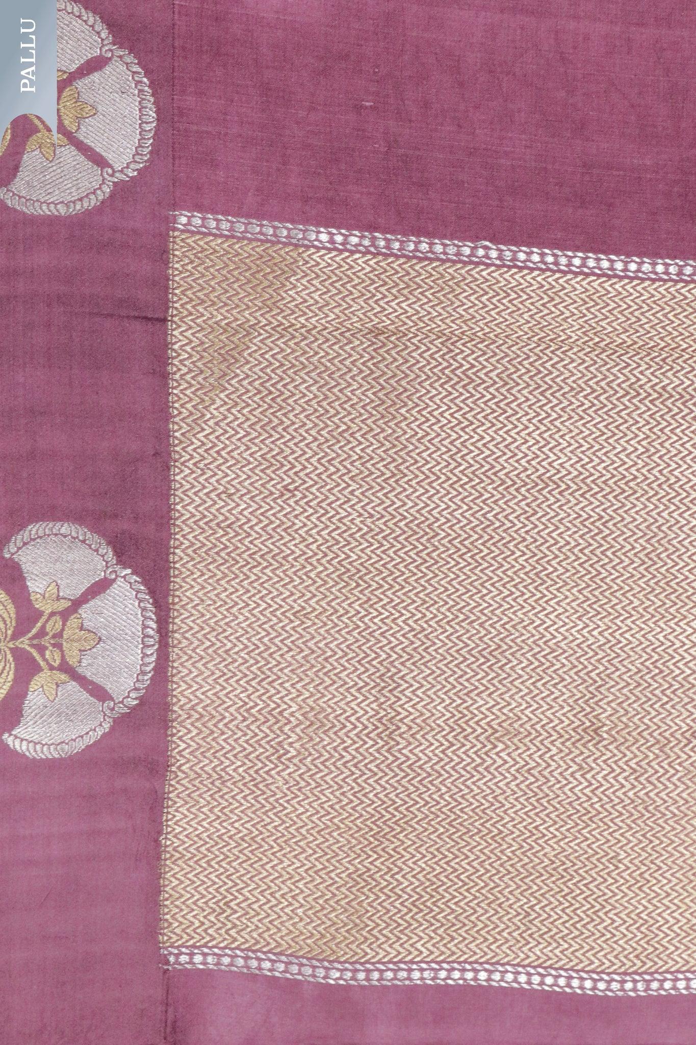 Dusty Pink Banarasi Chanderi Silk Saree with Small Motifs & Brocade Blouse - Mokshaa