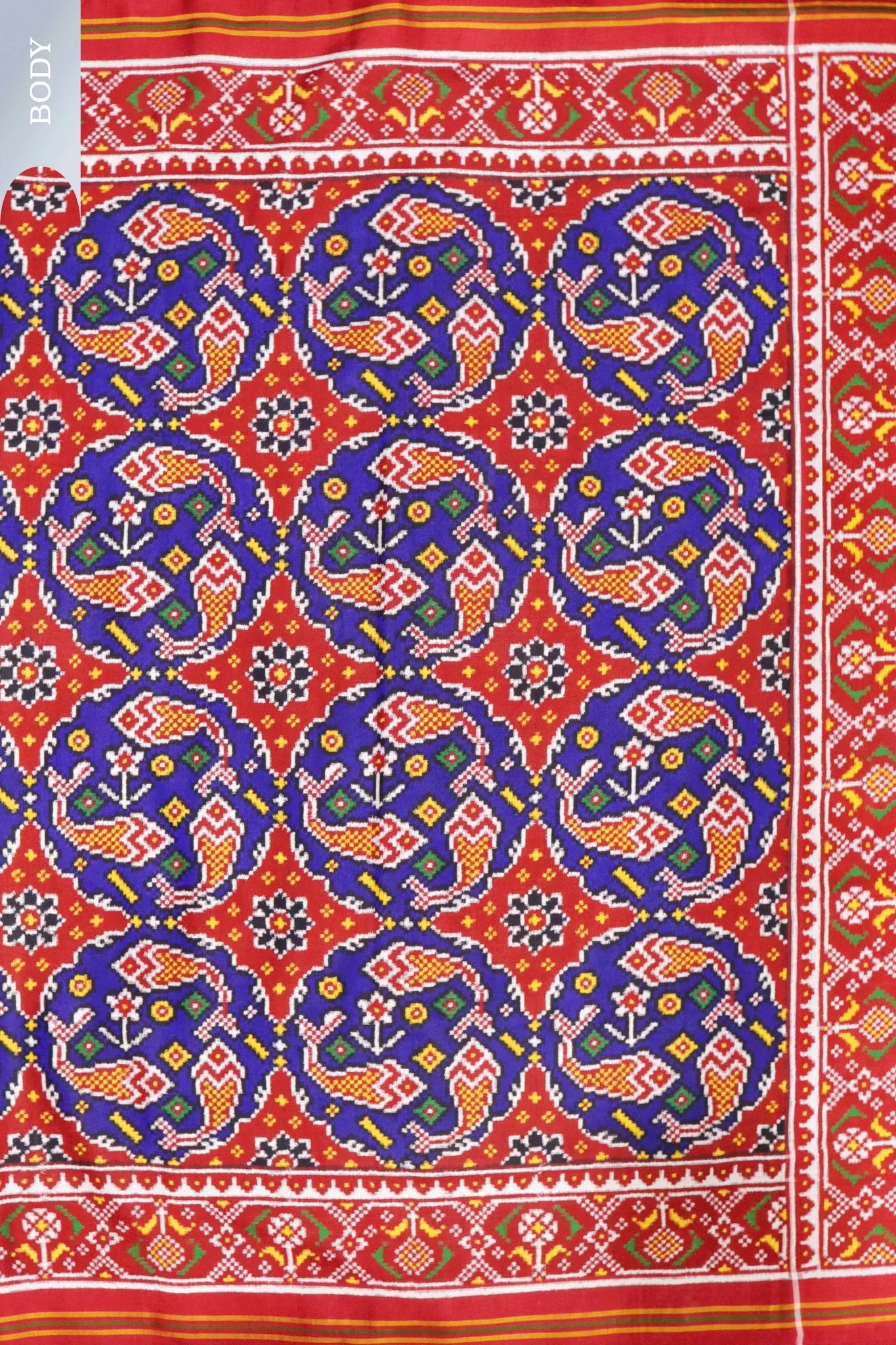 Royal Blue Patan Patola Saree with Red Contrast Border & Double Pallu - Mokshaa