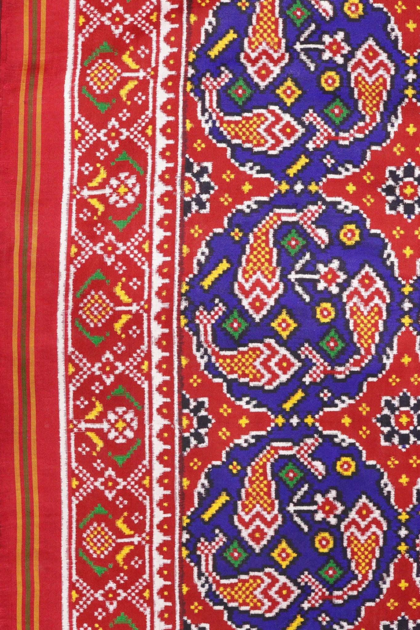 Royal Blue Patan Patola Saree with Red Contrast Border & Double Pallu - Mokshaa