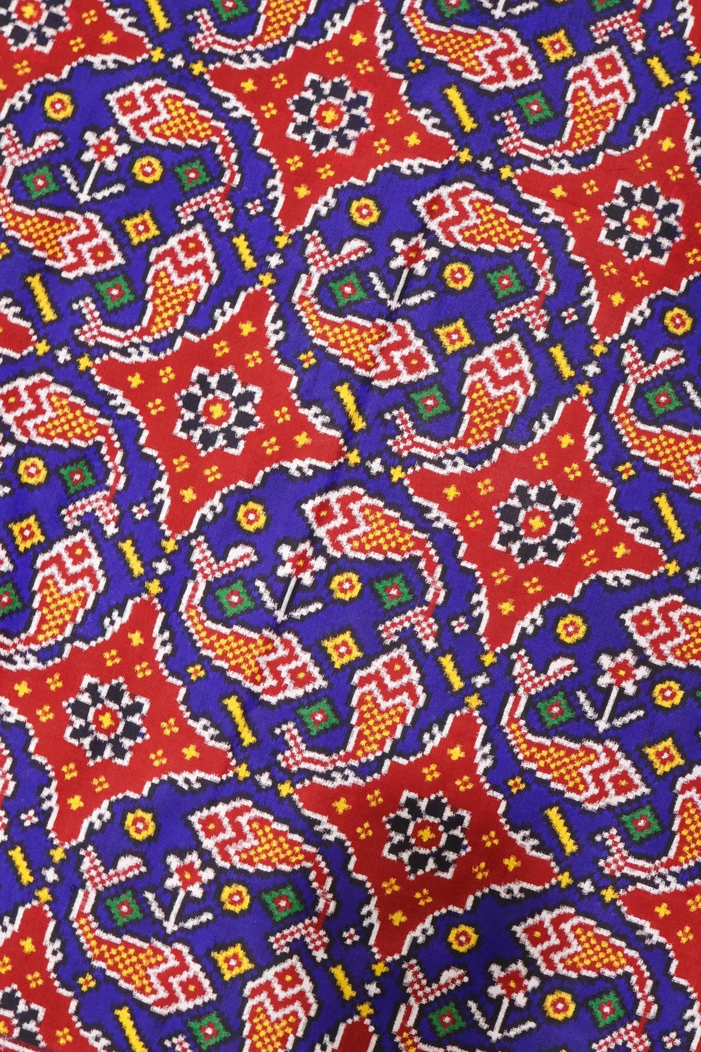 Royal Blue Patan Patola Saree with Red Contrast Border & Double Pallu - Mokshaa