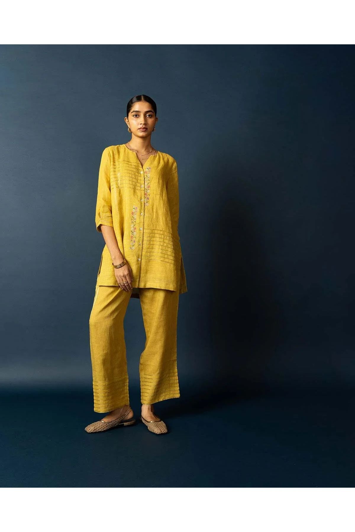 Marigold Linen Co-ord Set | Kurti | Mokshaa