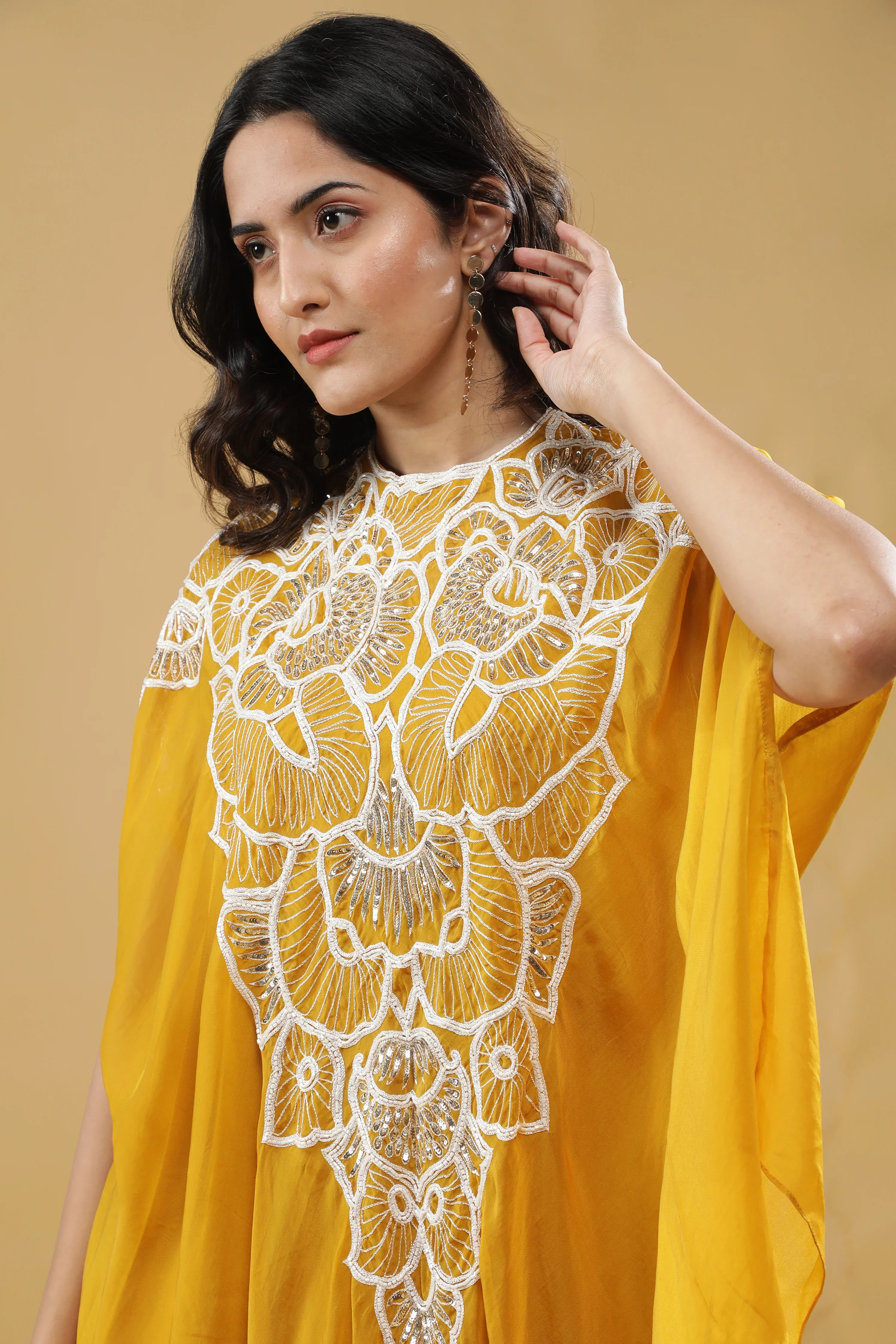 Yellow Organza Cape Set - Mokshaa
