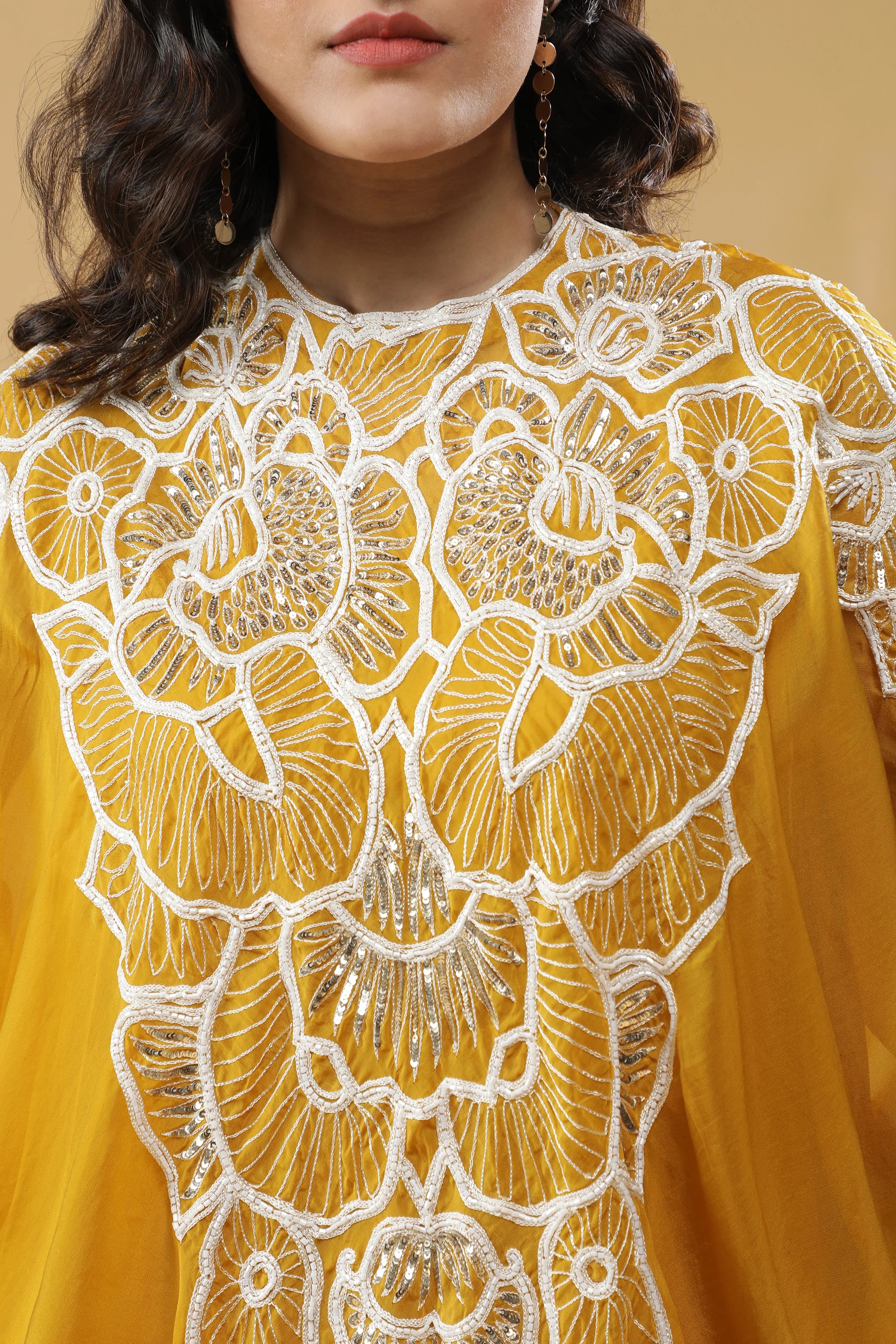Yellow Organza Cape Set - Mokshaa