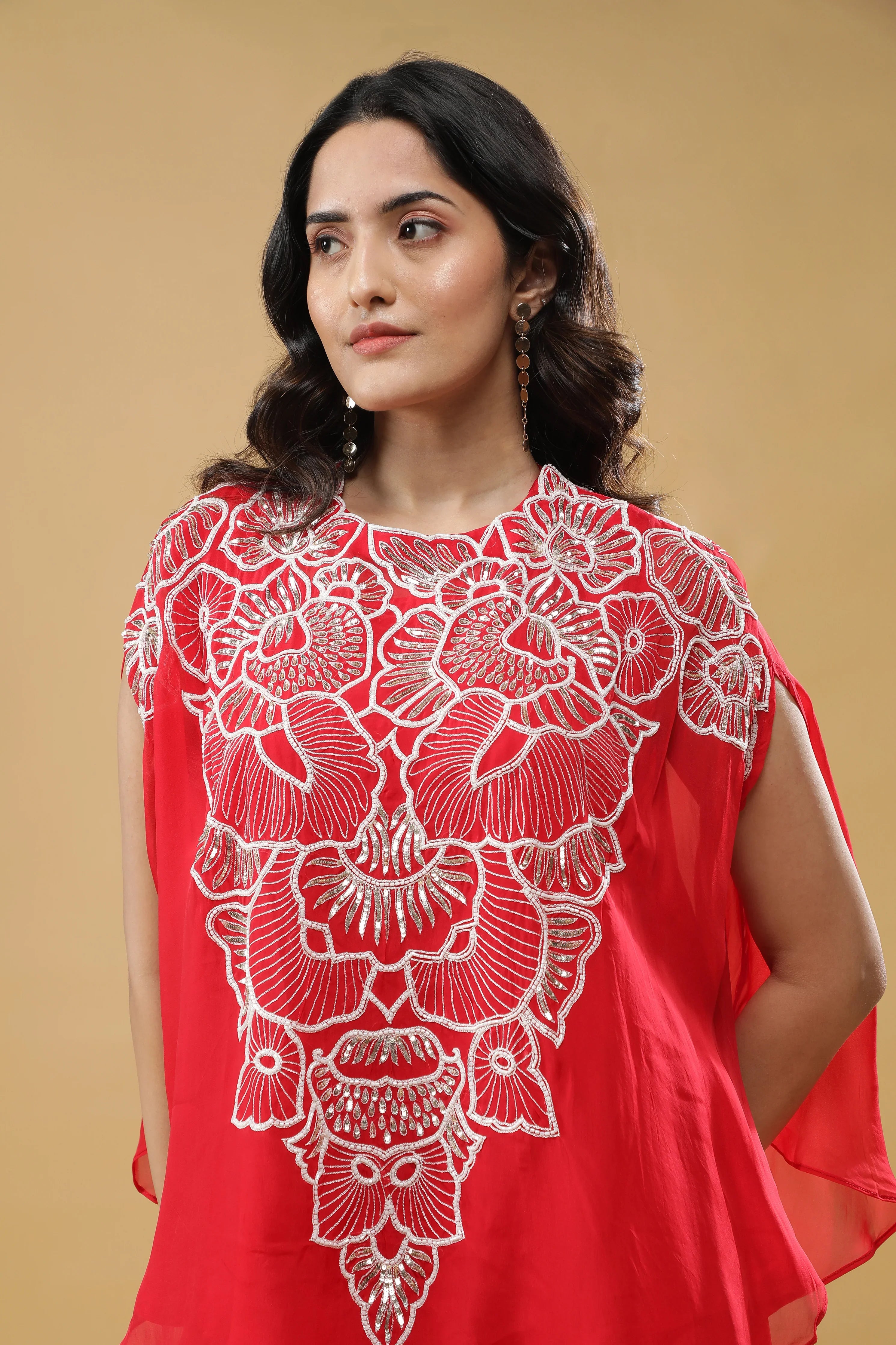 Red Organza Cape Set - Mokshaa