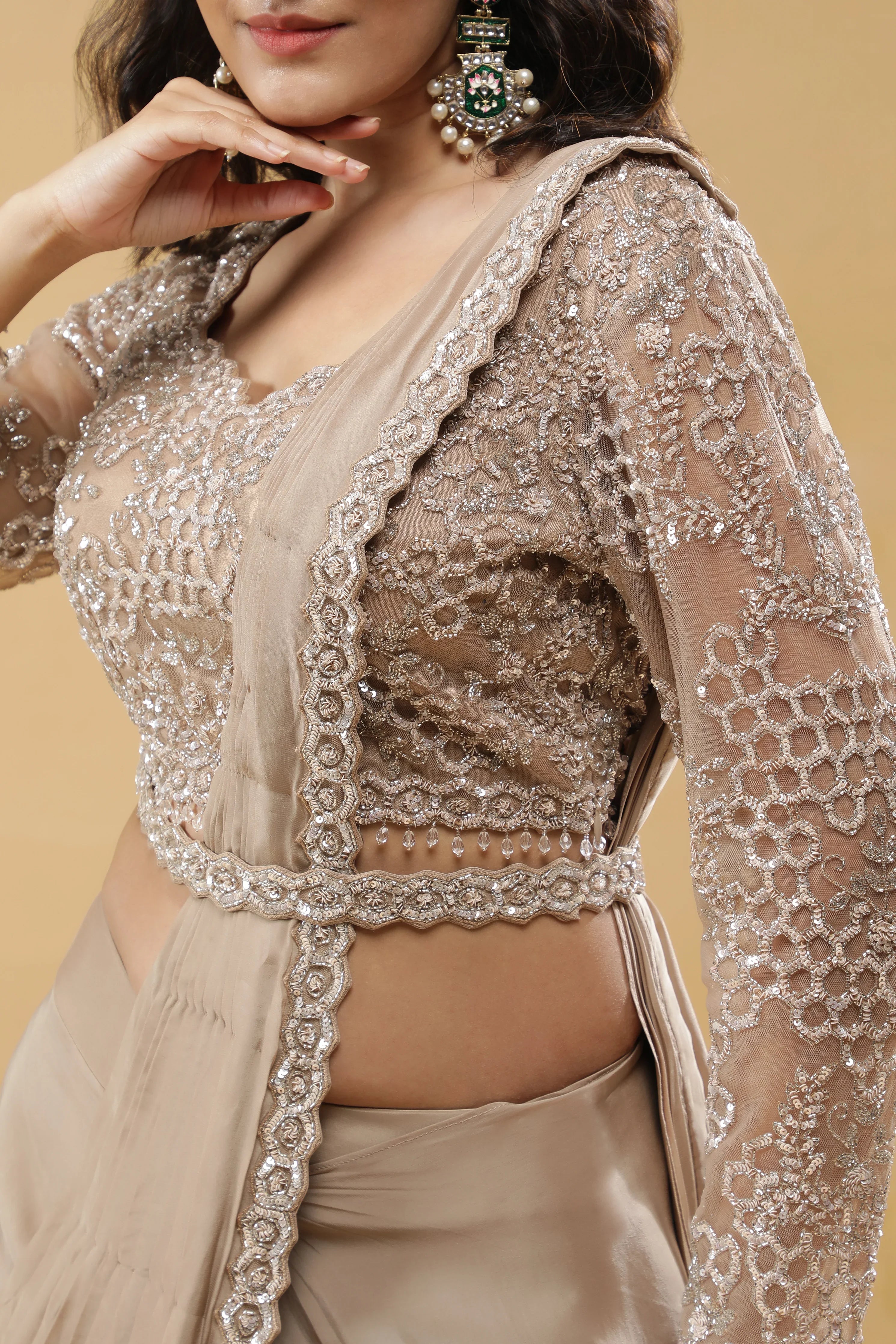 Champagne Gold Drape Saree - Mokshaa