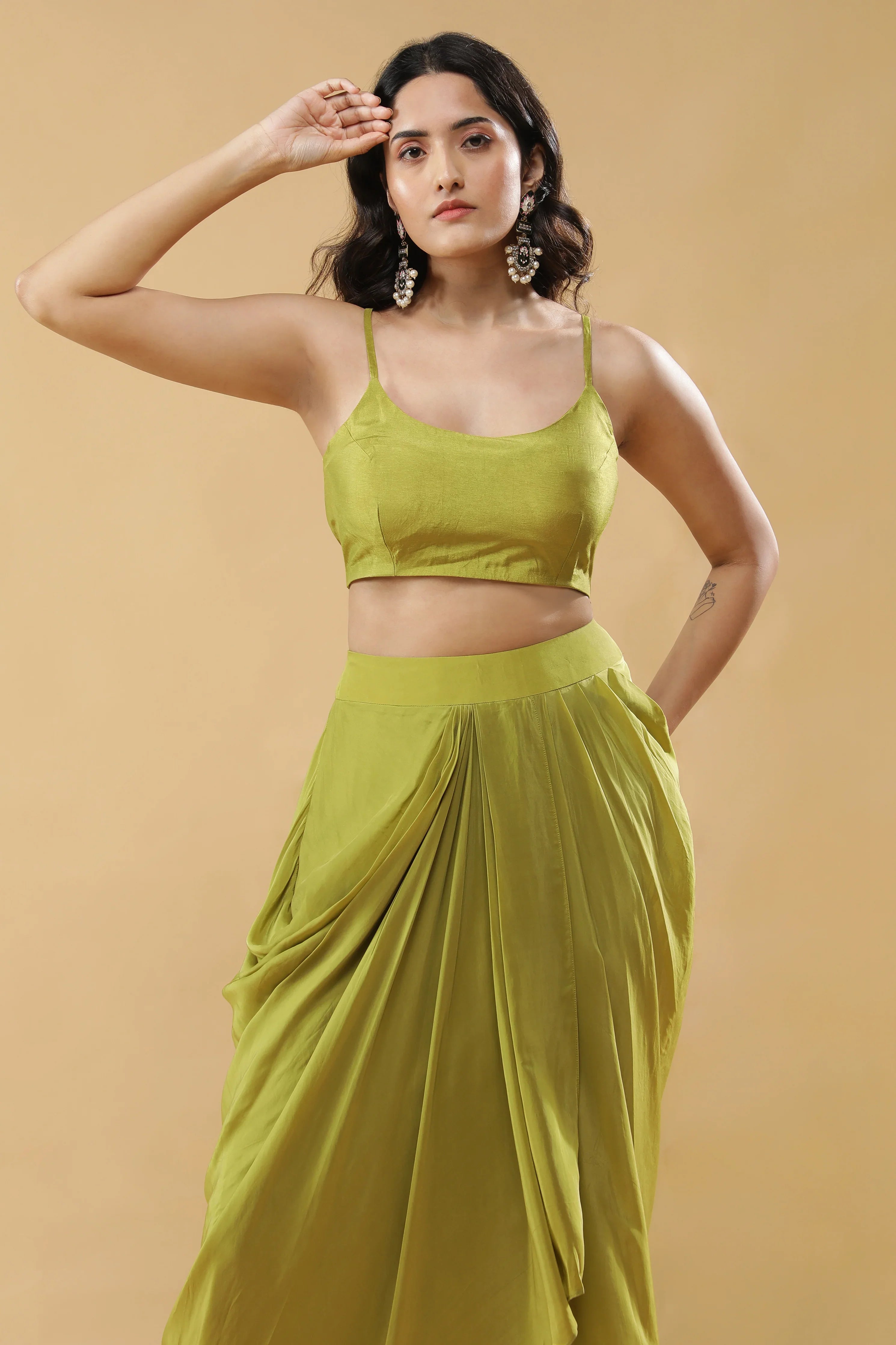 Lime Green Silk Indo-Western Blazer Set - Mokshaa