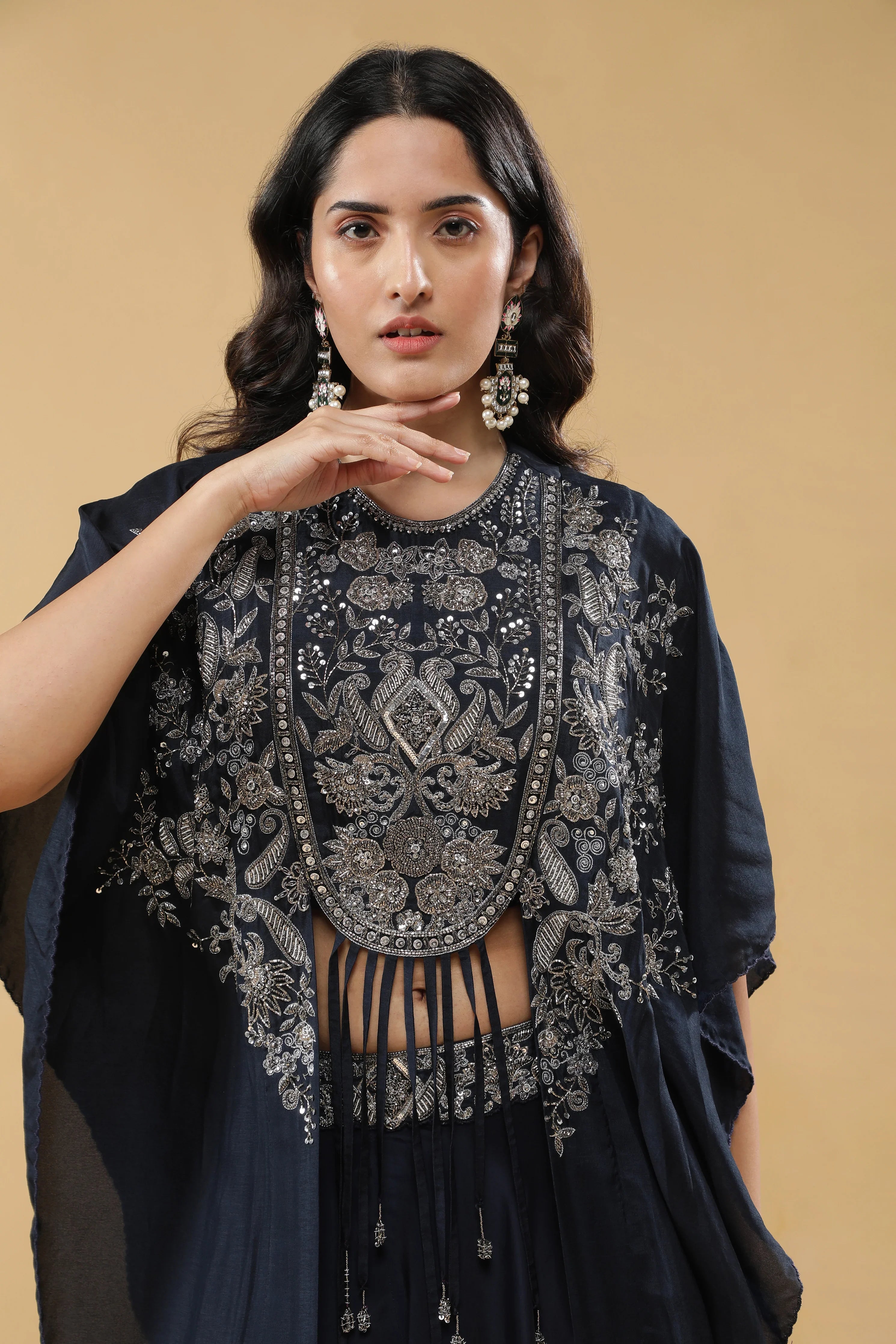 Navy Blue Crepe Silk Palazzo Set - Mokshaa