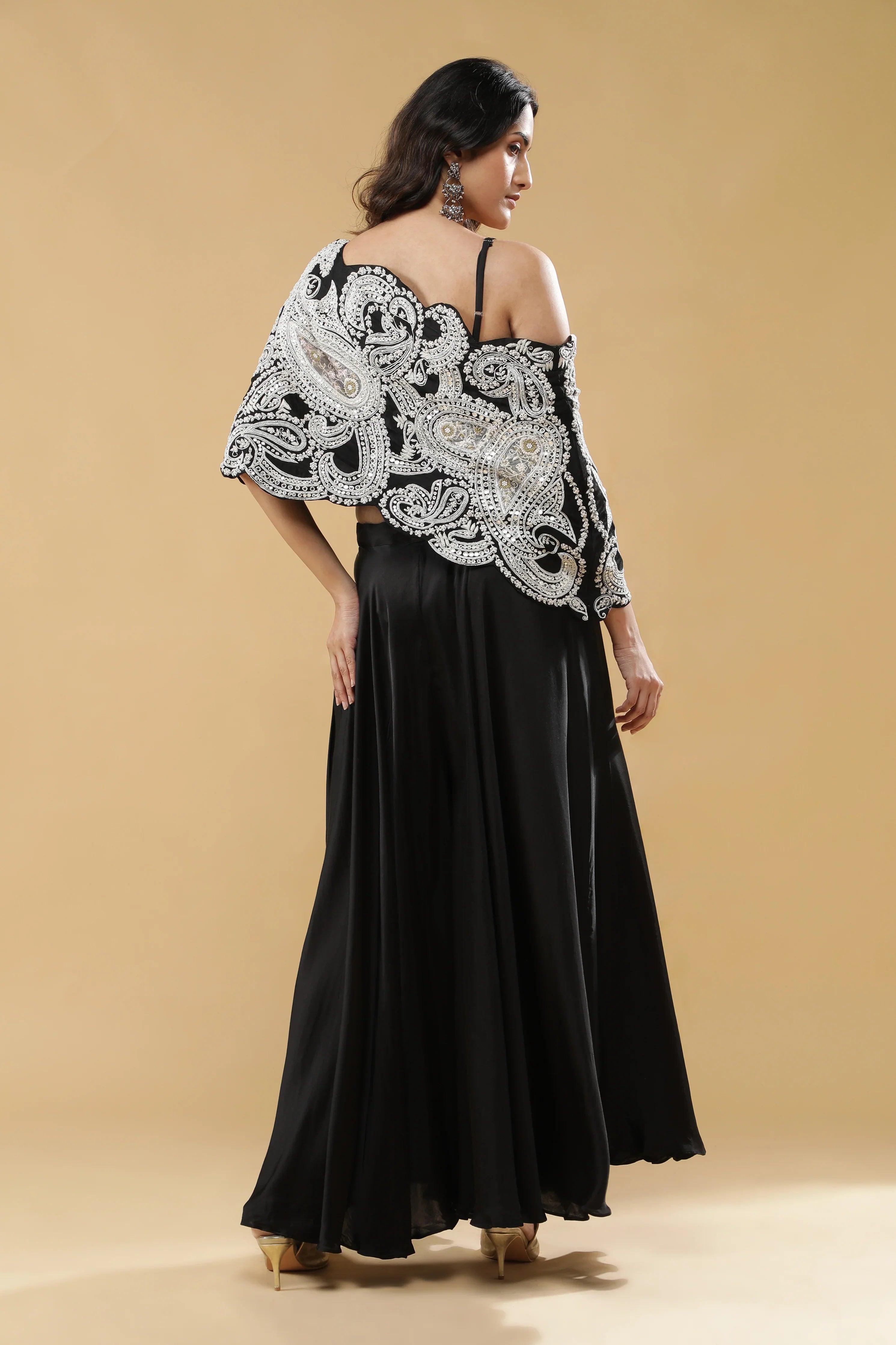 Black Satin Silk Indo-Western Set - Mokshaa