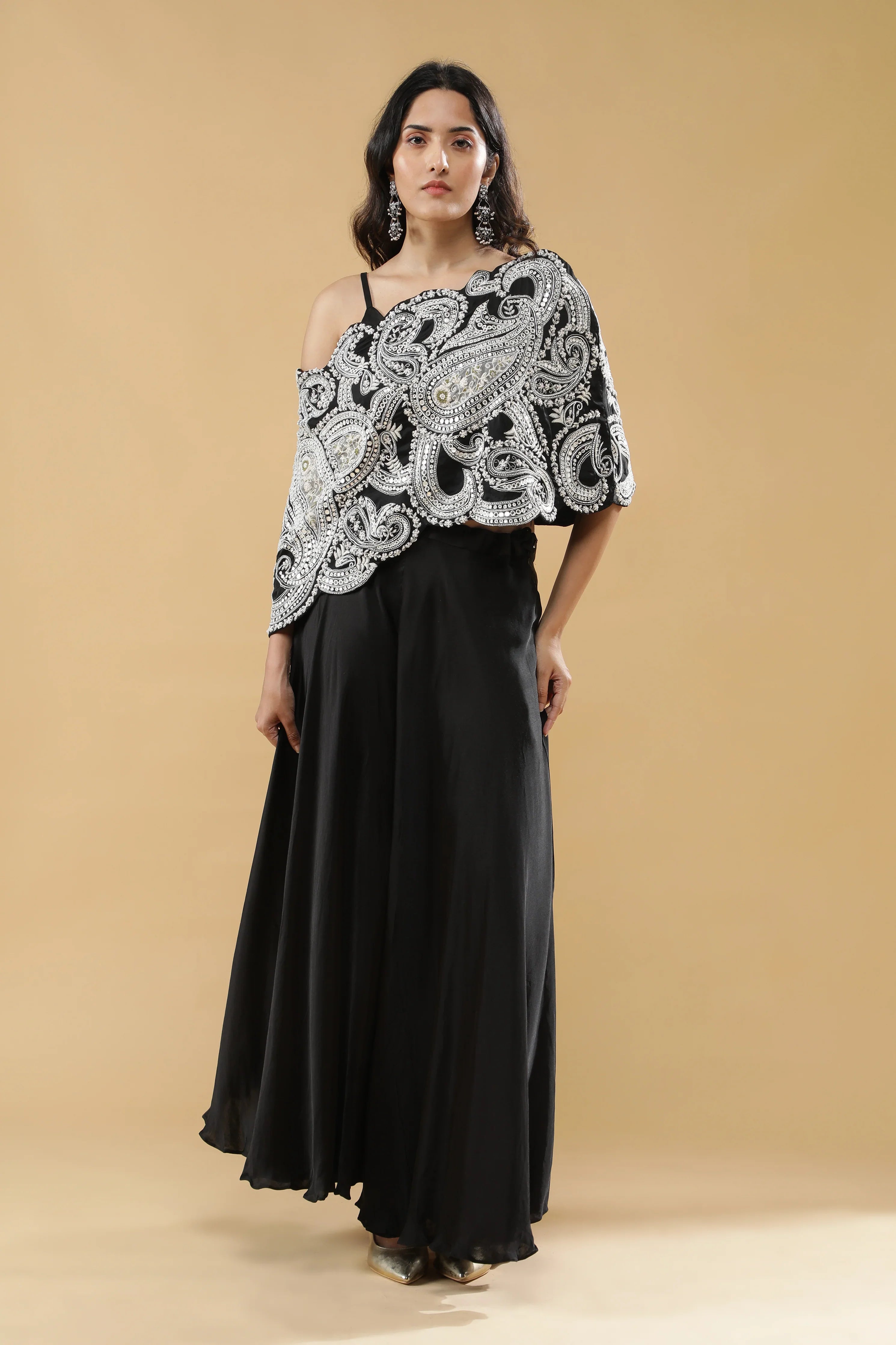 Black Satin Silk Indo-Western Set - Mokshaa