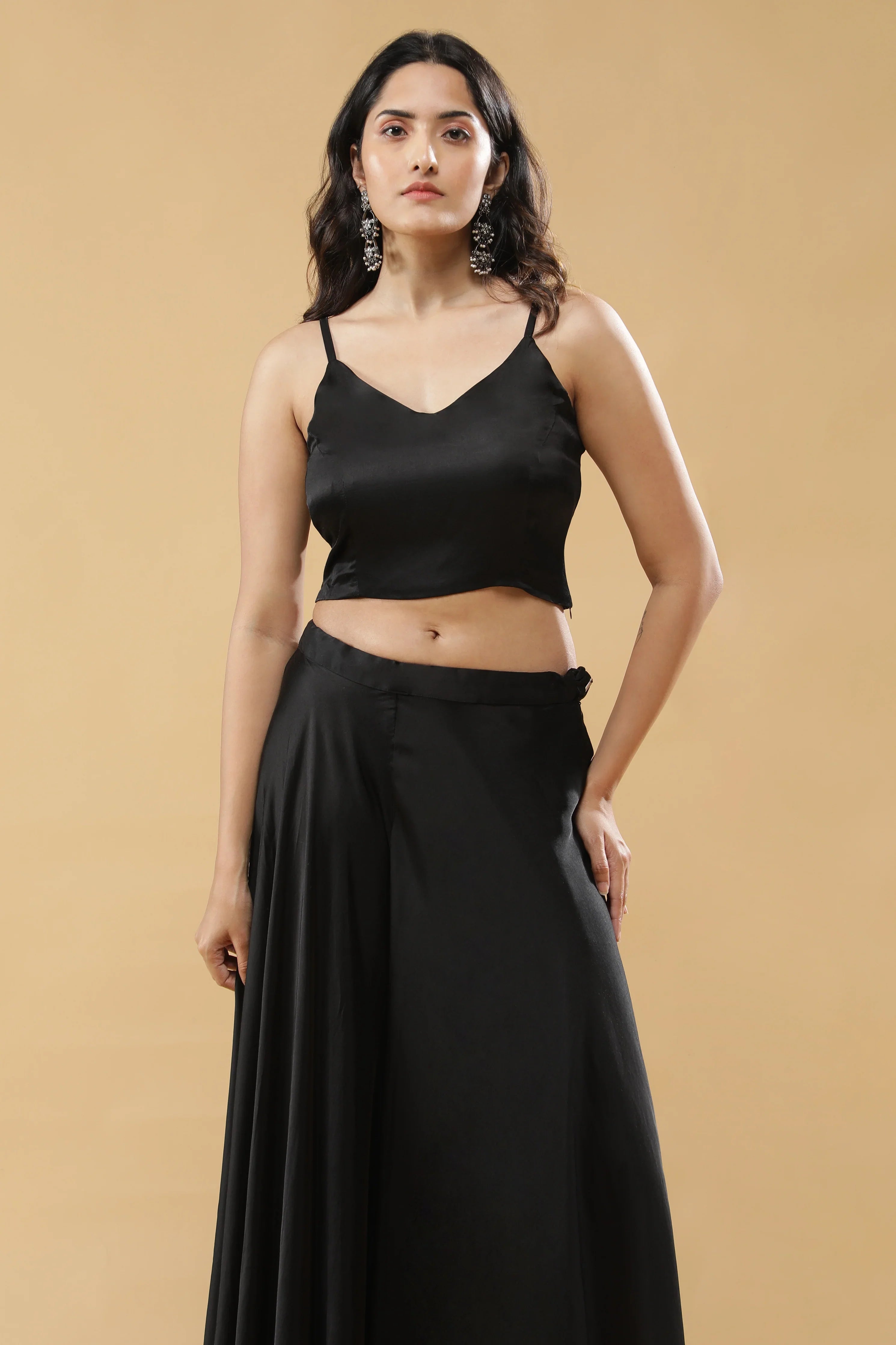 Black Satin Silk Indo-Western Set - Mokshaa