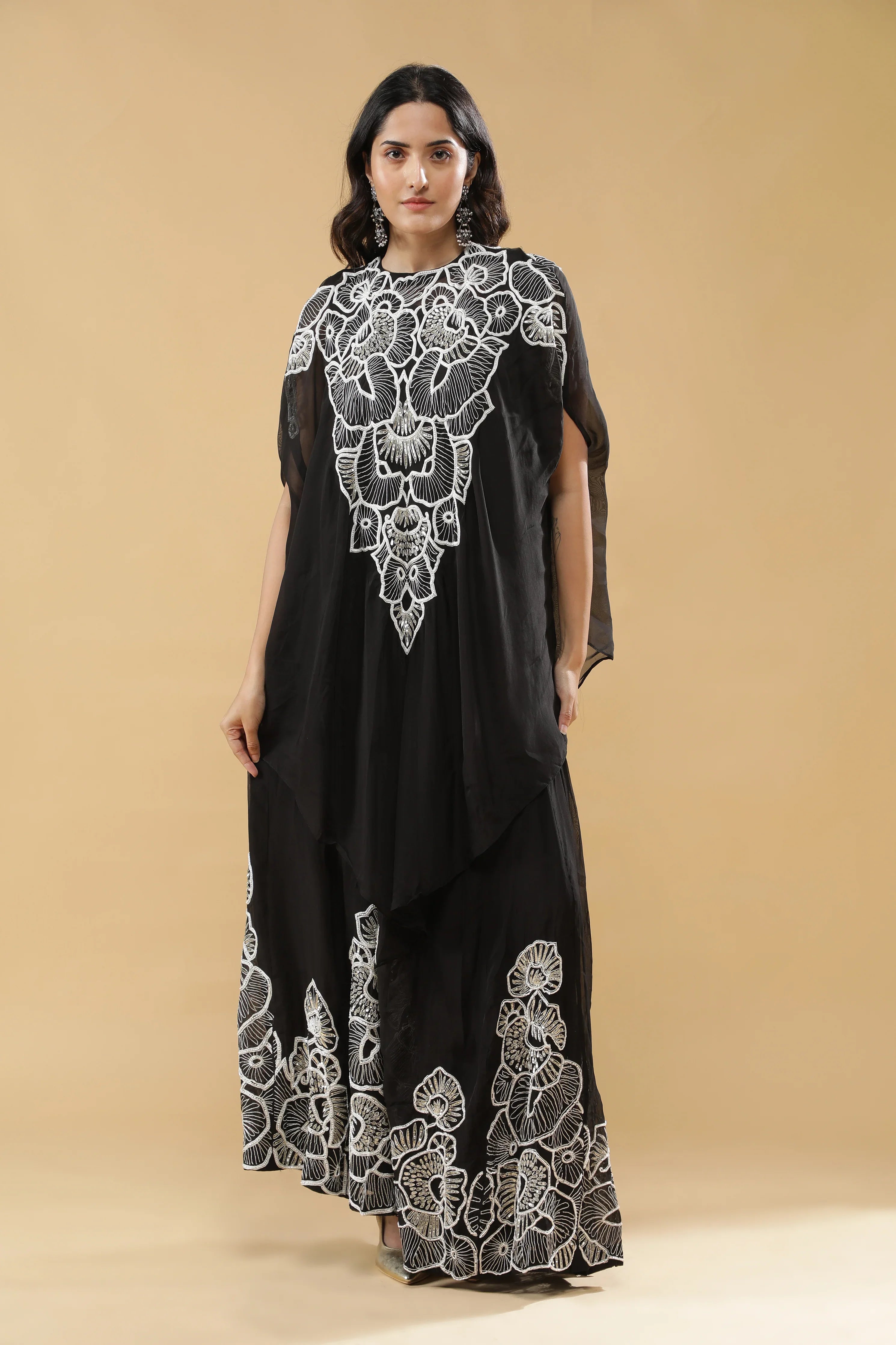 Black Organza Cape Set - Mokshaa
