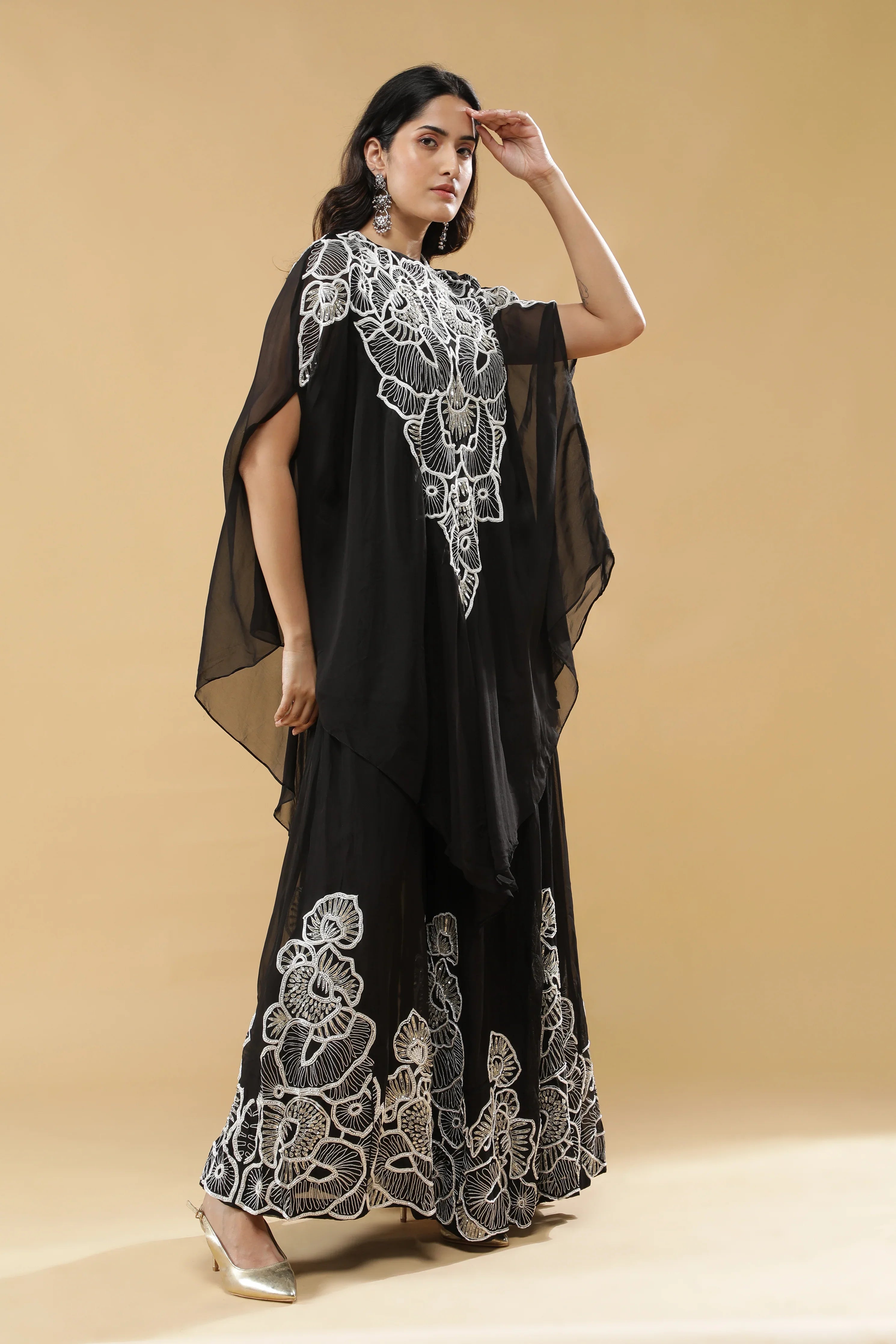 Black Organza Cape Set - Mokshaa