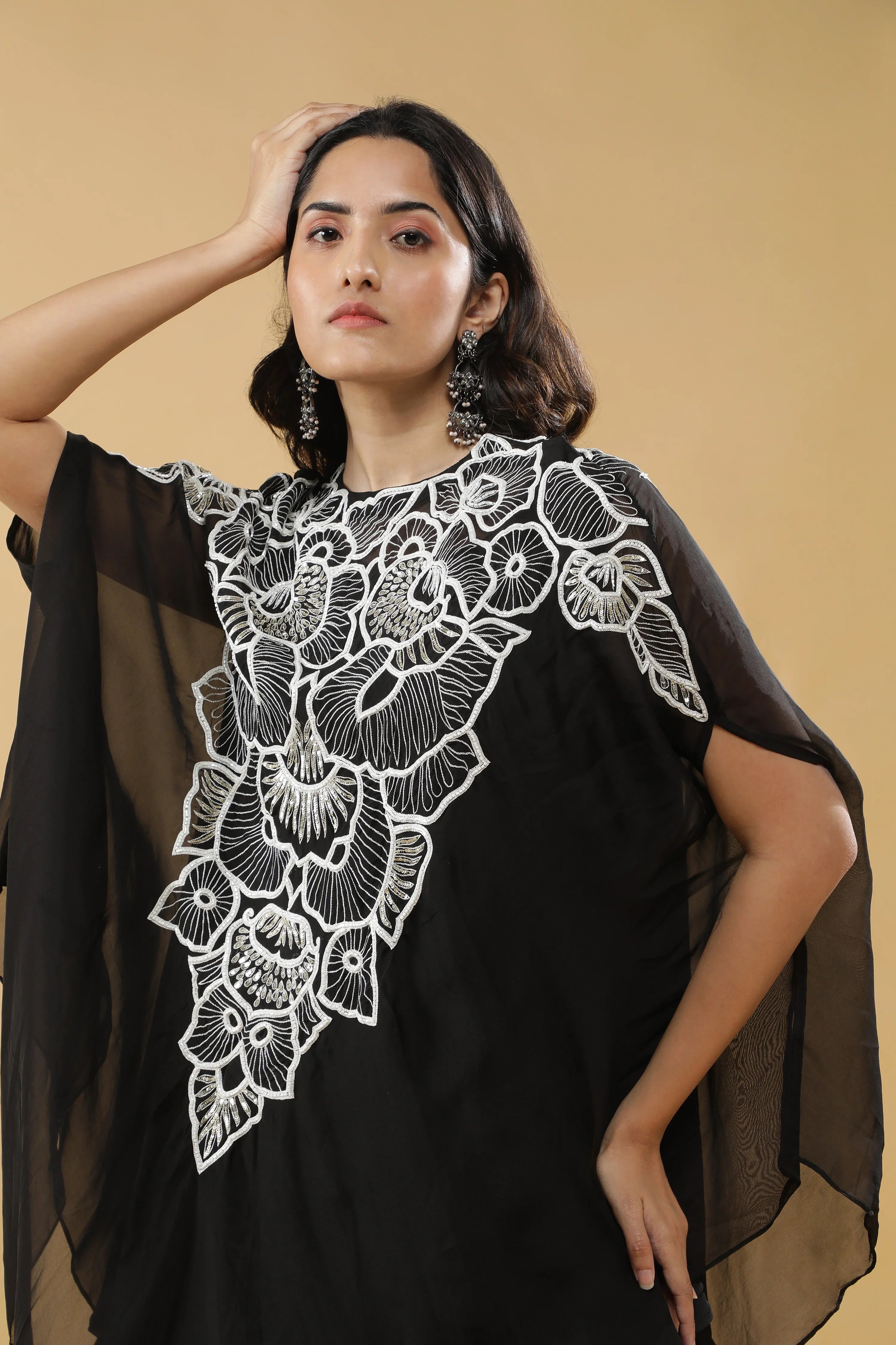 Black Organza Cape Set - Mokshaa