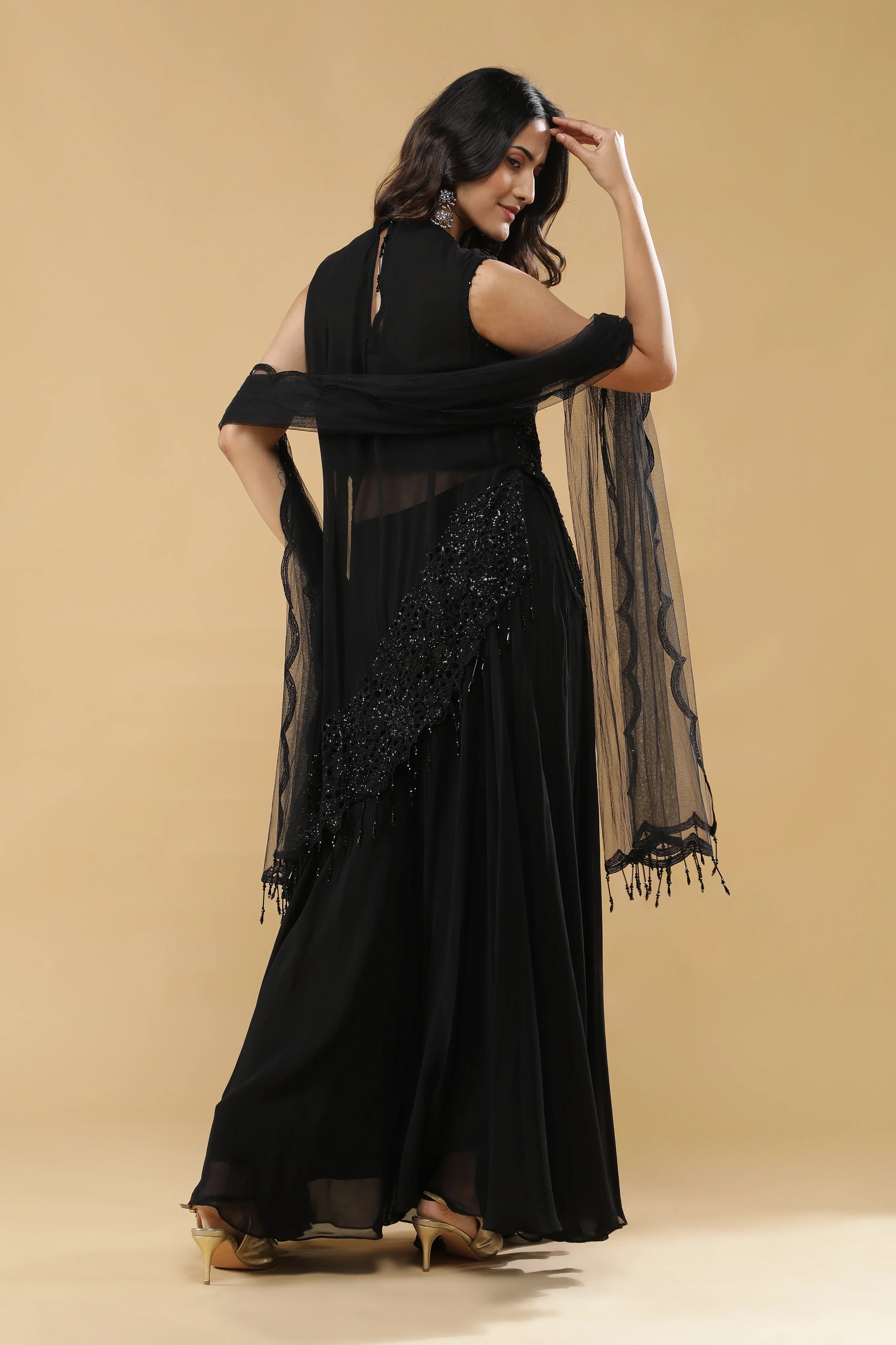 Black Georgette Palazzo Set - Mokshaa