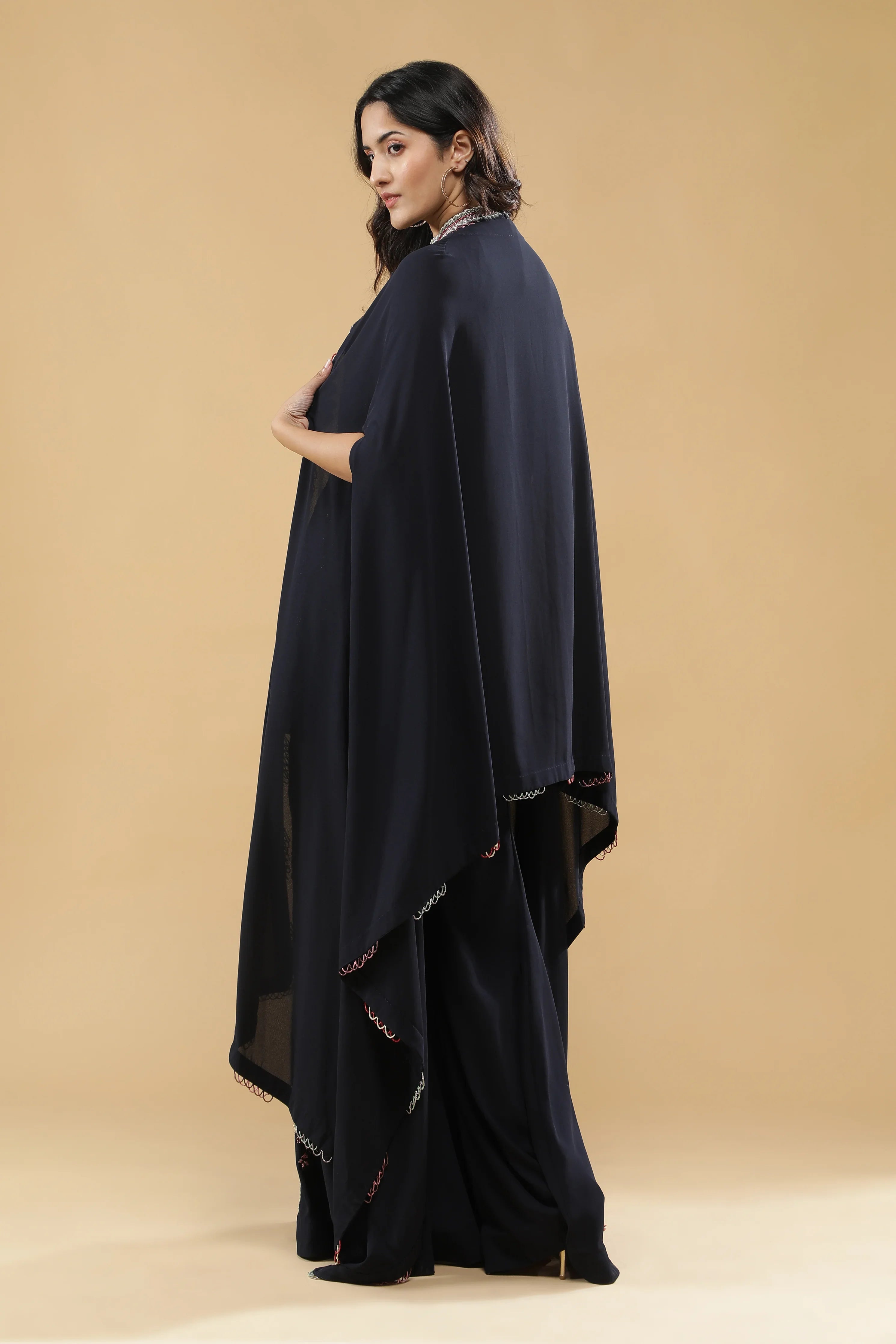 Navy Blue Georgette Sharara Set - Mokshaa