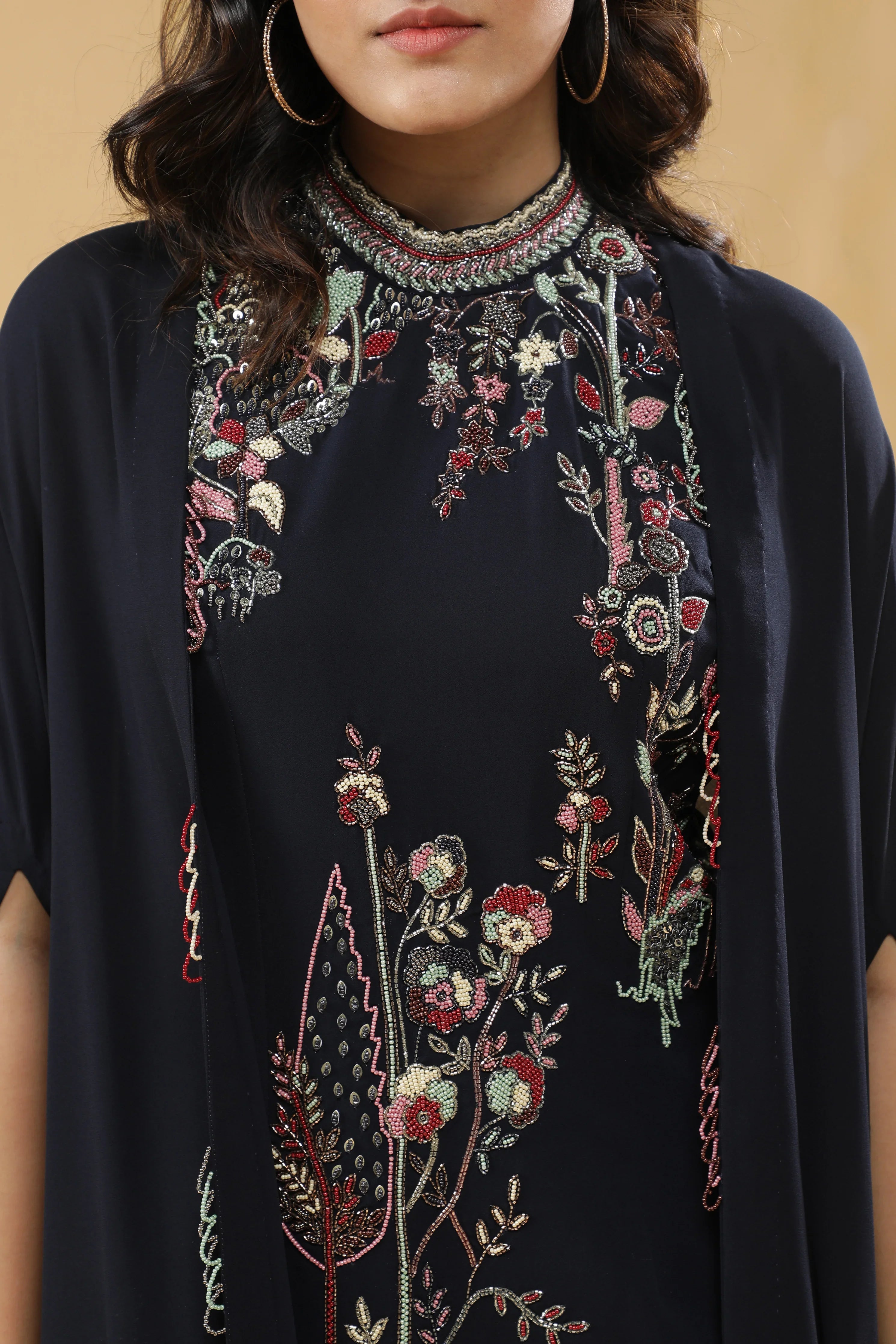 Navy Blue Georgette Sharara Set - Mokshaa