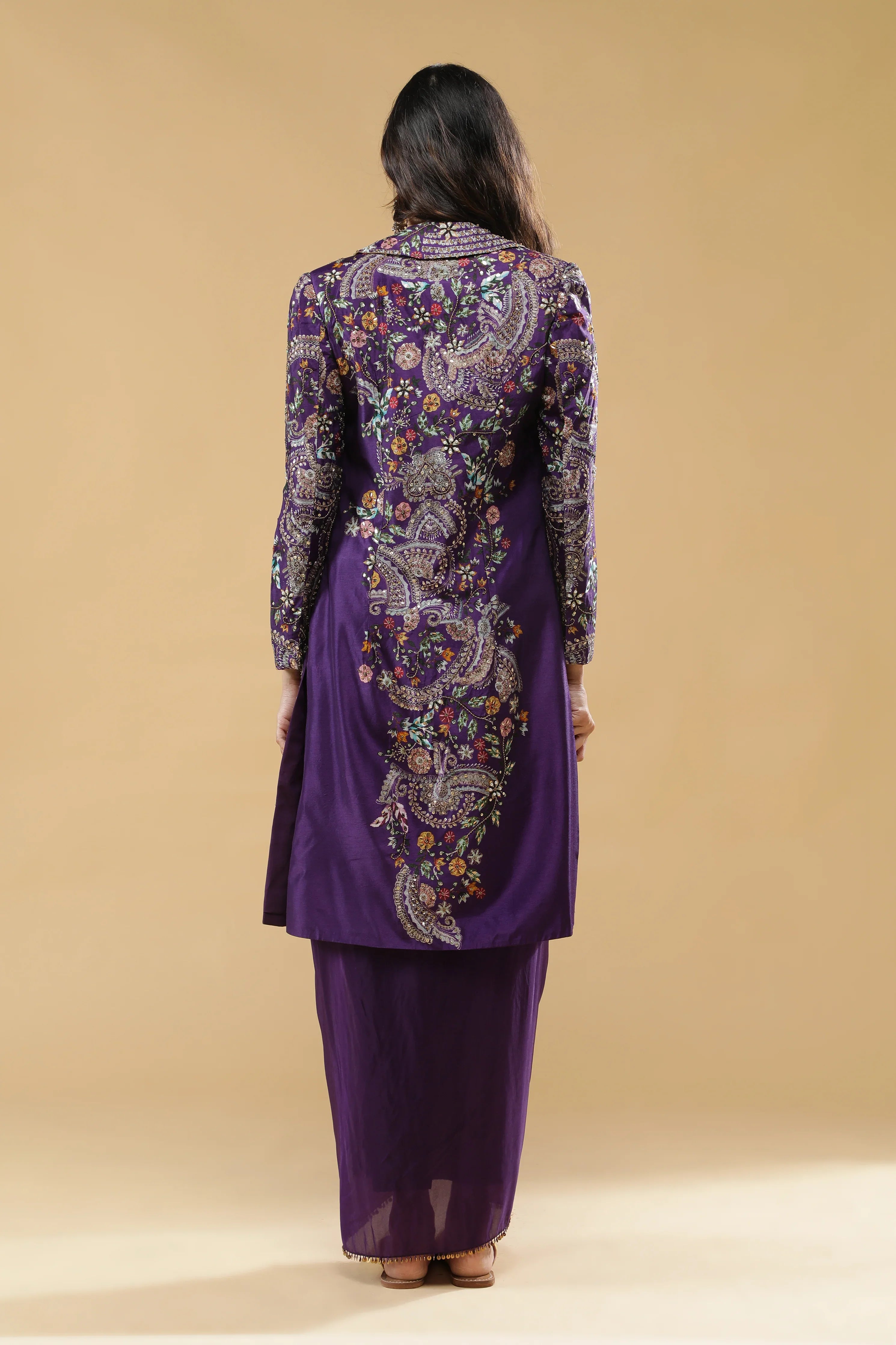 Purple Silk Drape Skirt Set - Mokshaa