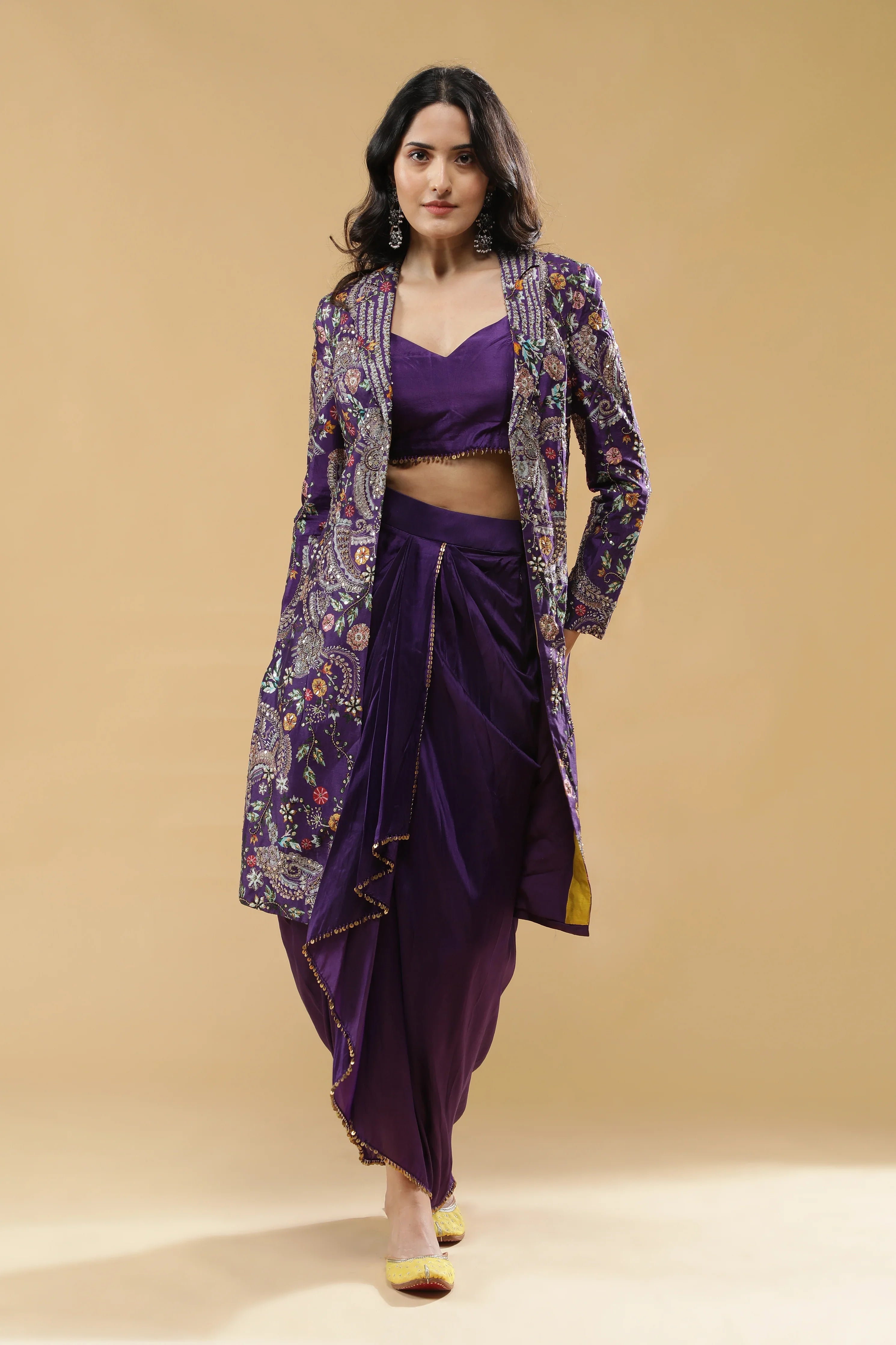 Purple Silk Drape Skirt Set - Mokshaa