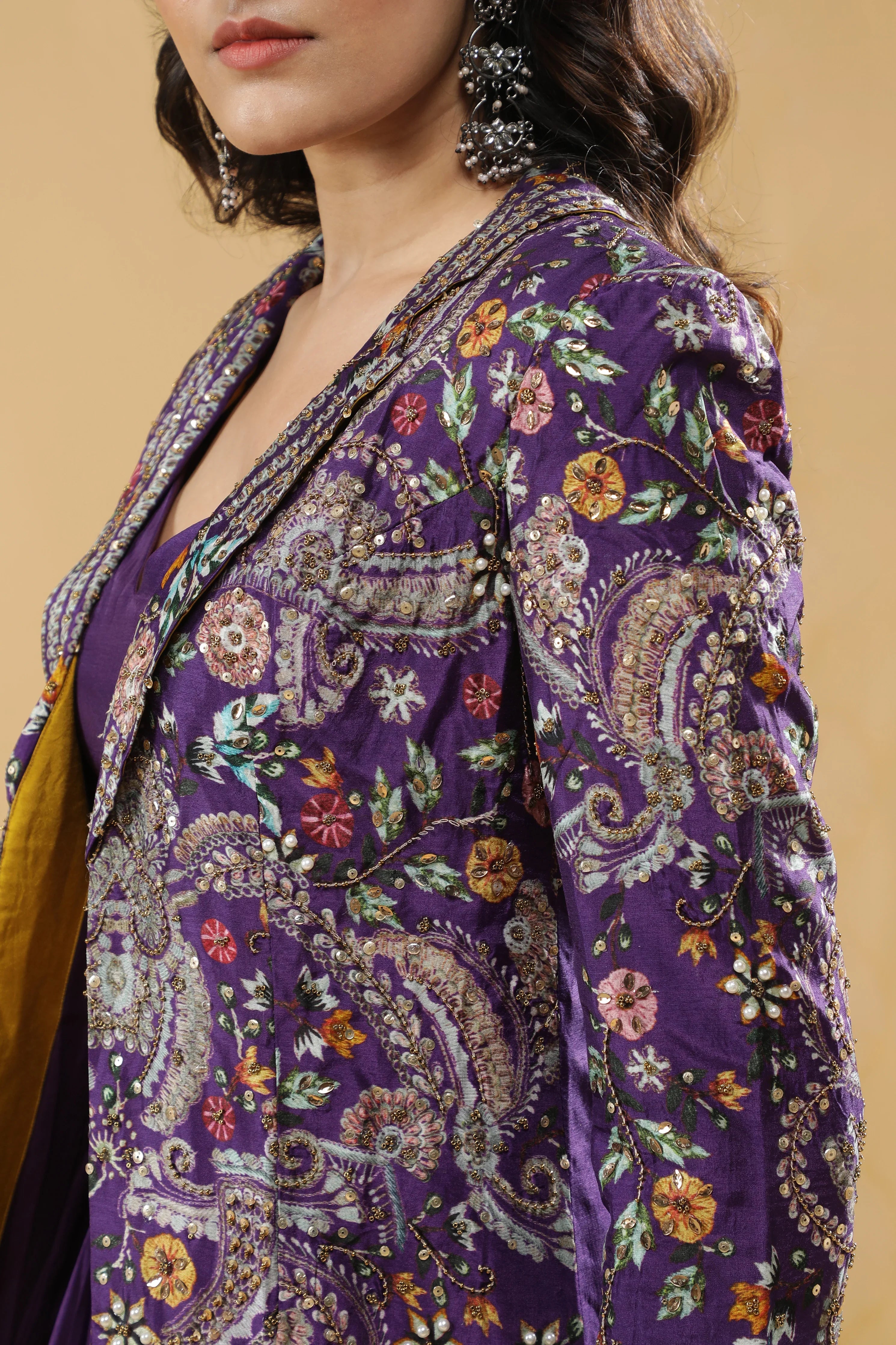 Purple Silk Drape Skirt Set - Mokshaa