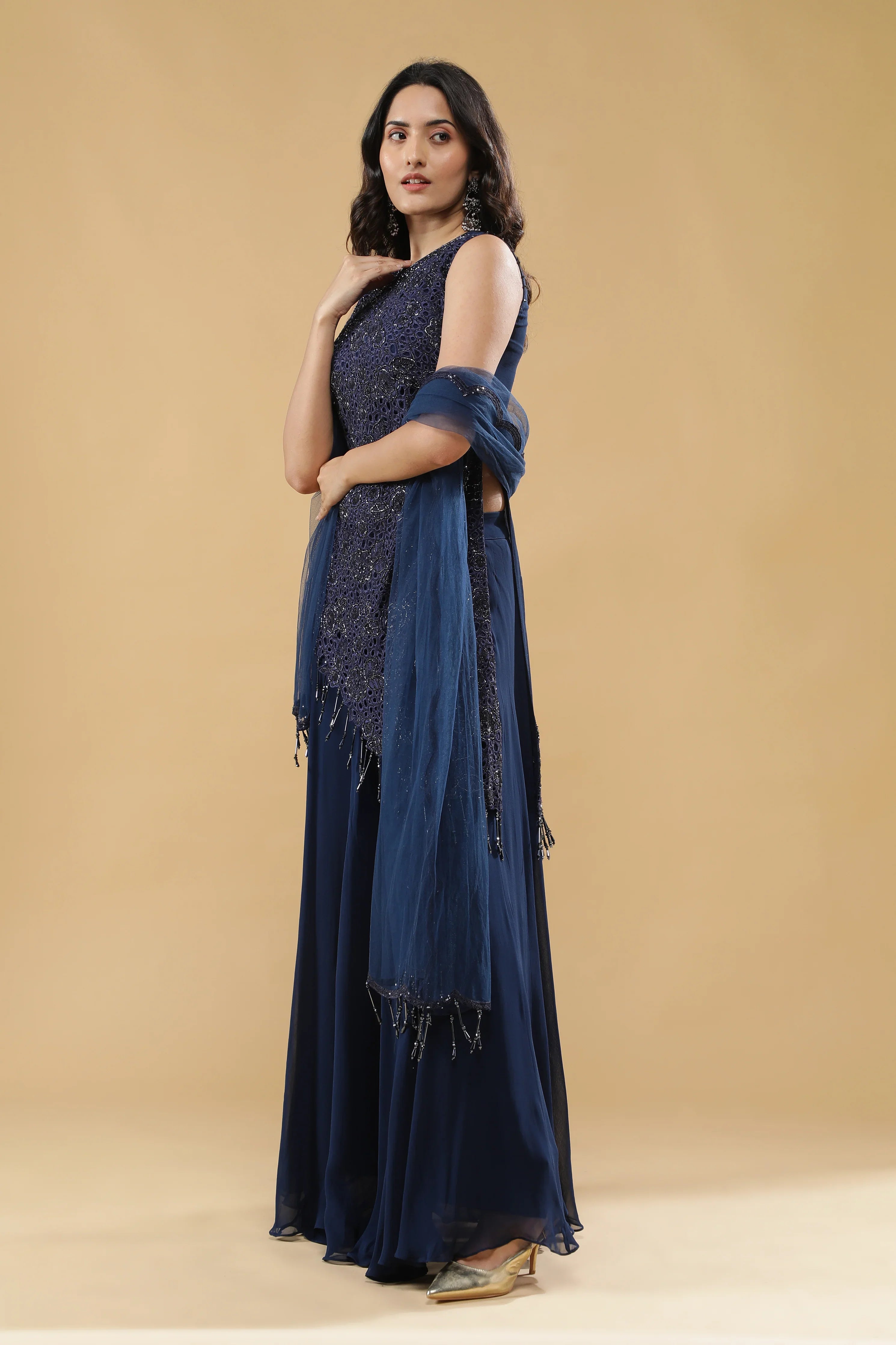 Blue Georgette Palazzo Set - Mokshaa