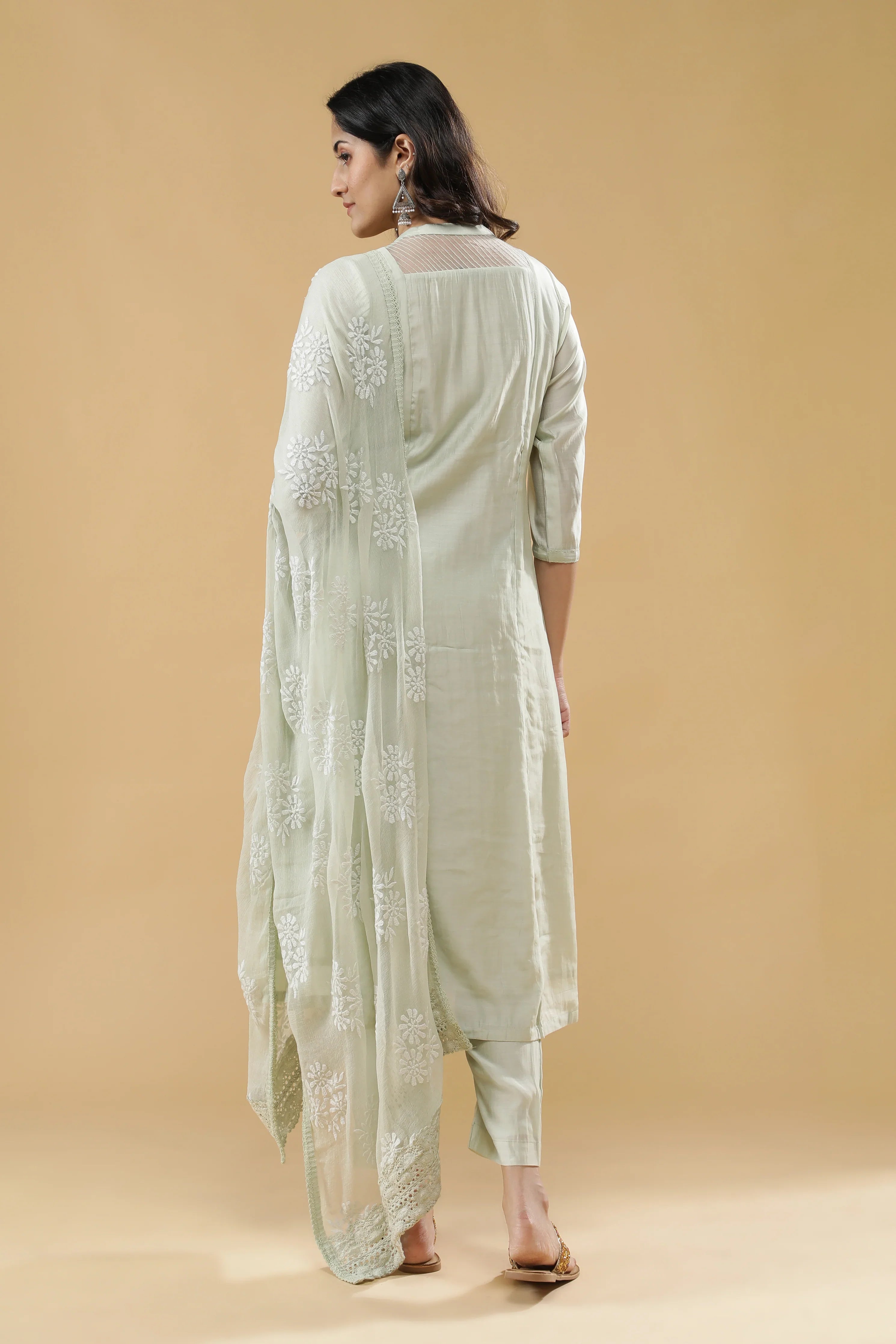 Light Green Chanderi Salwar Set - Mokshaa