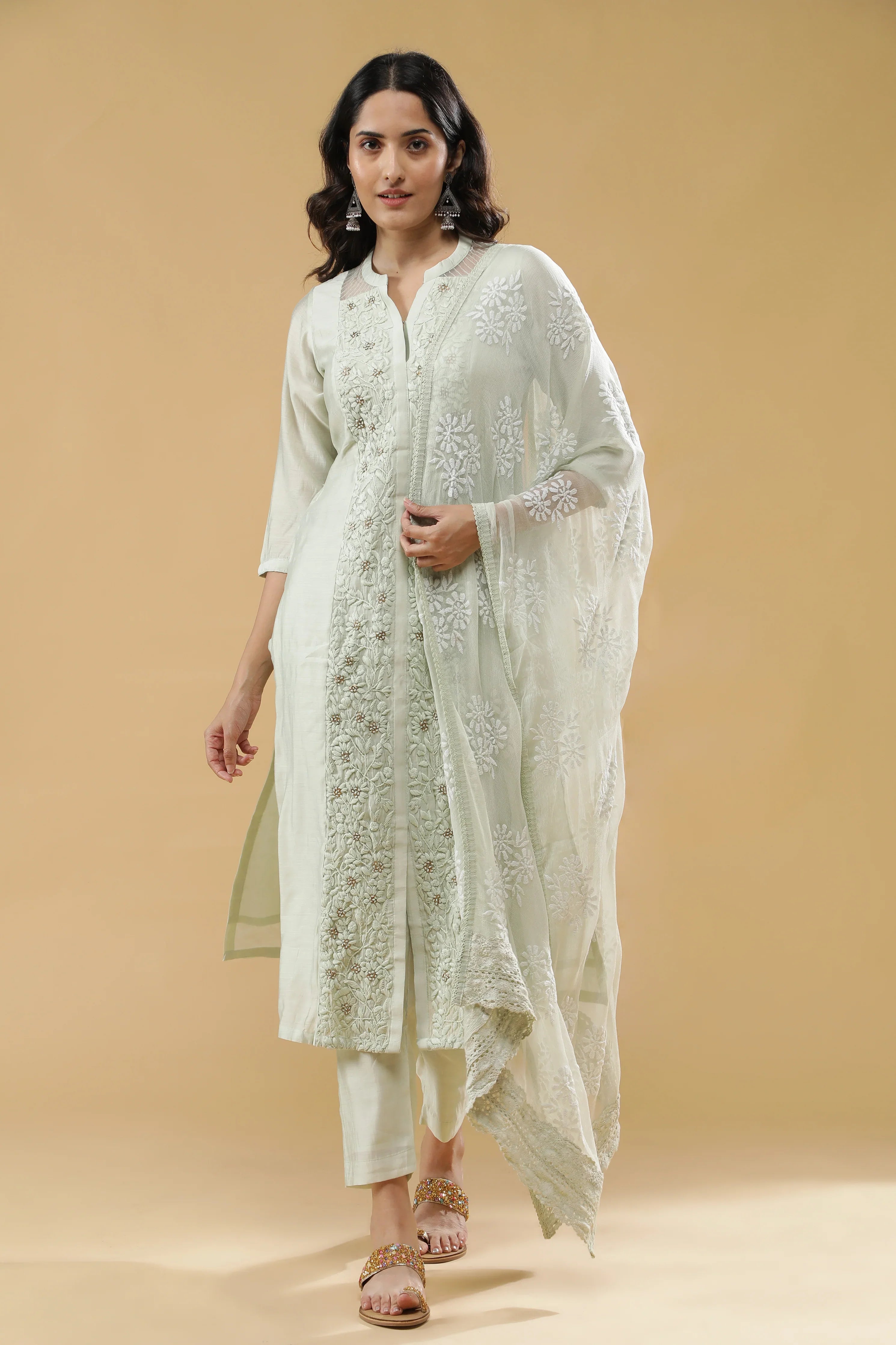 Light Green Chanderi Salwar Set - Mokshaa