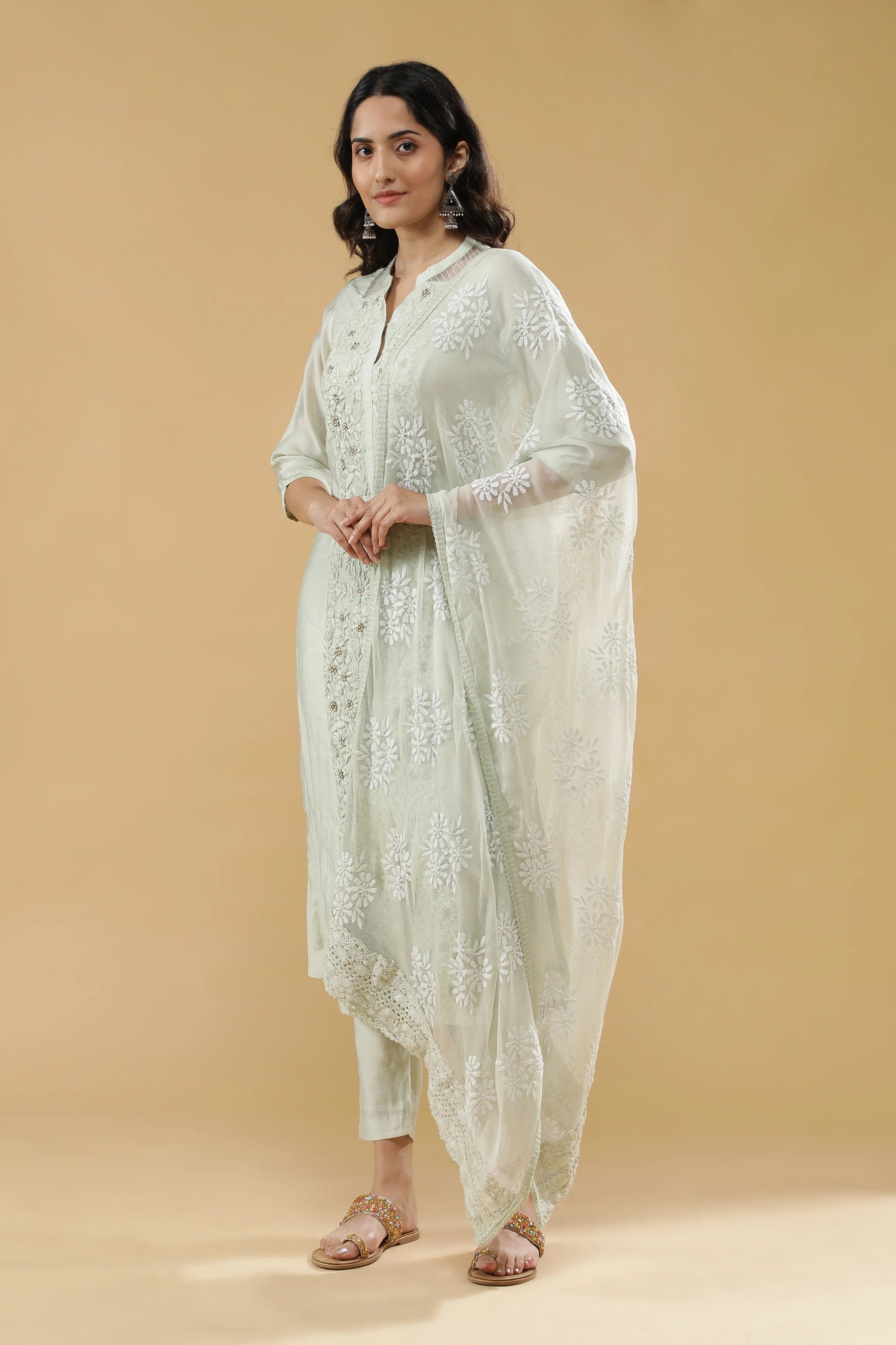 Light Green Chanderi Salwar Set - Mokshaa