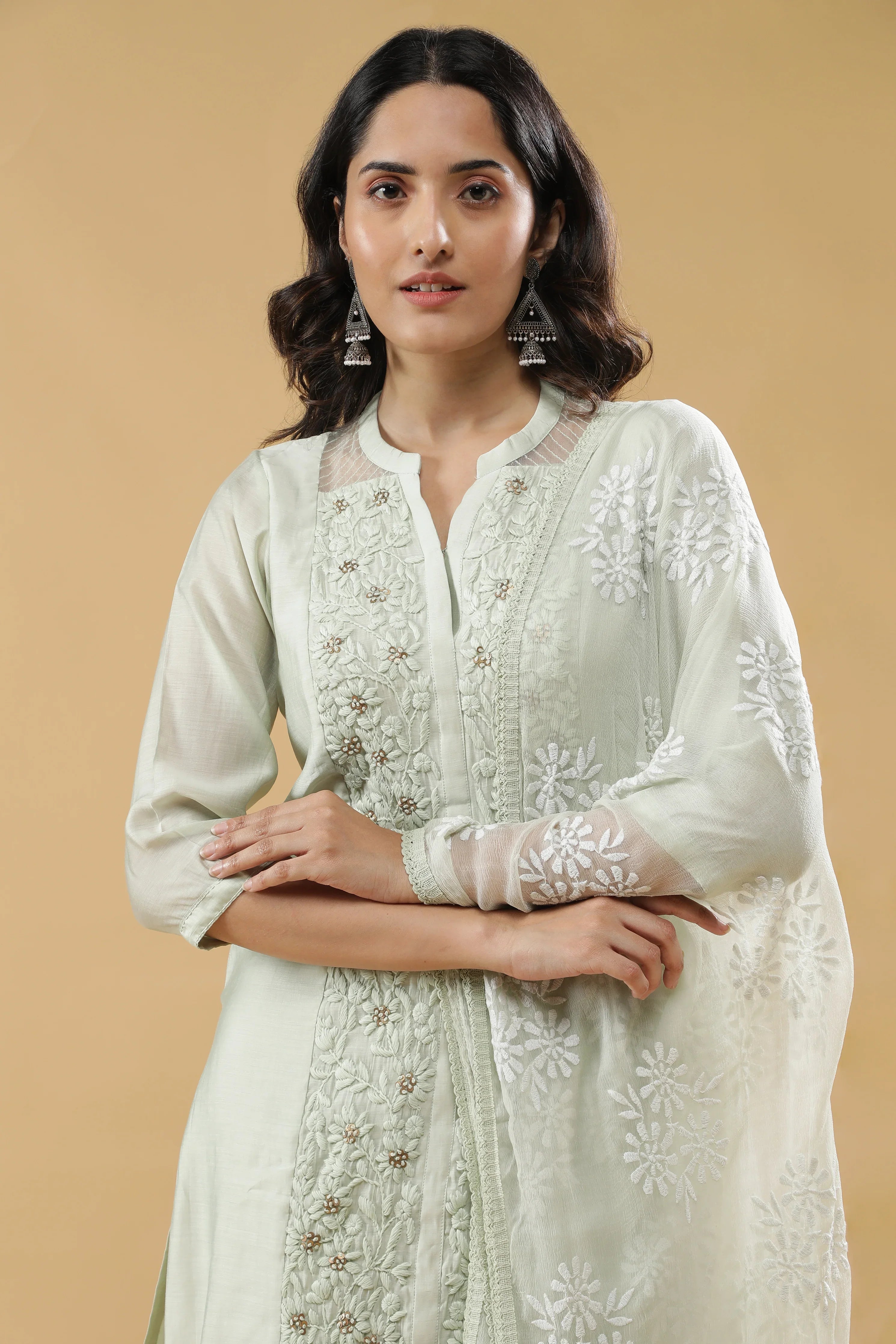 Light Green Chanderi Salwar Set - Mokshaa