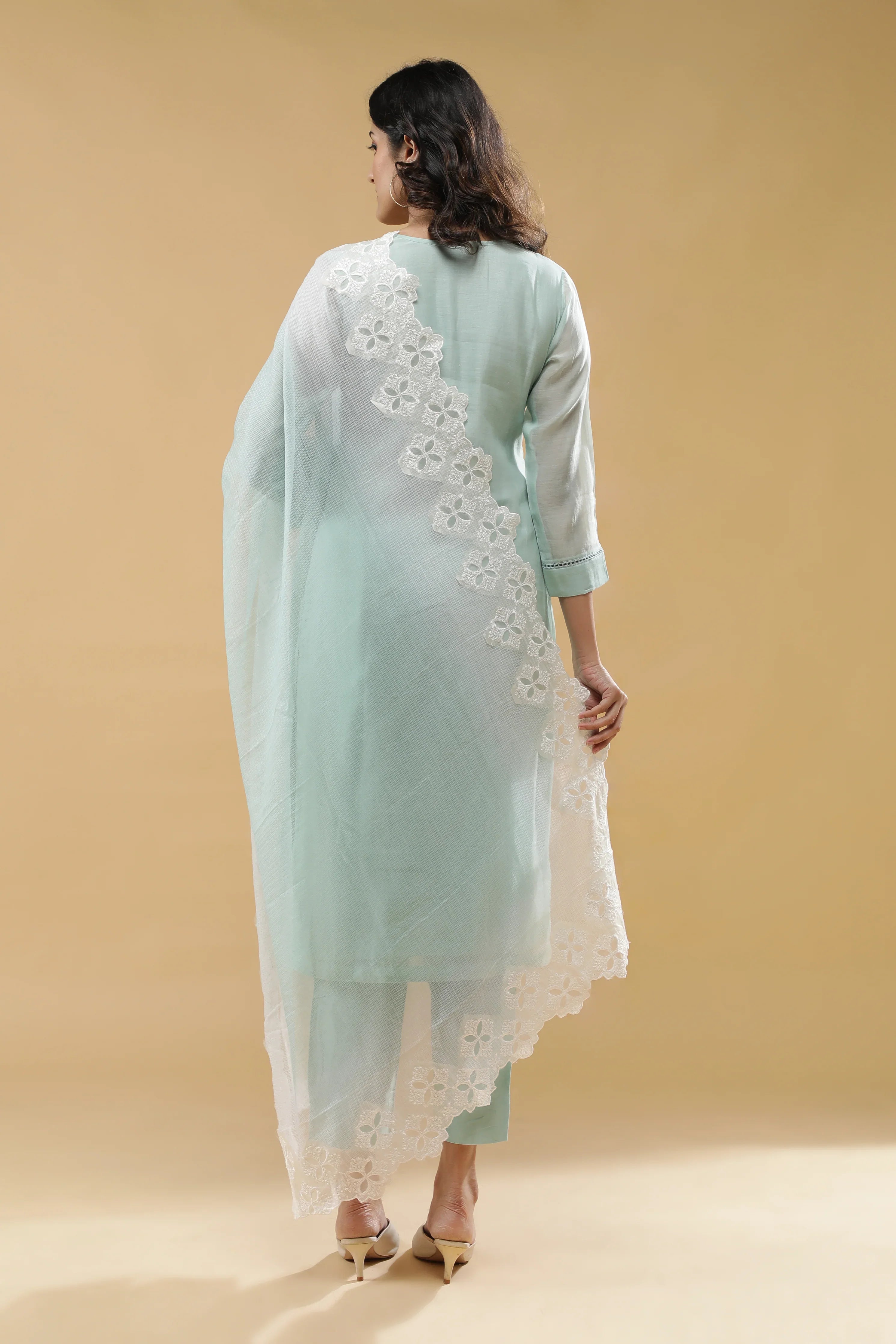 Sky Blue Mul Chanderi Salwar set - Mokshaa