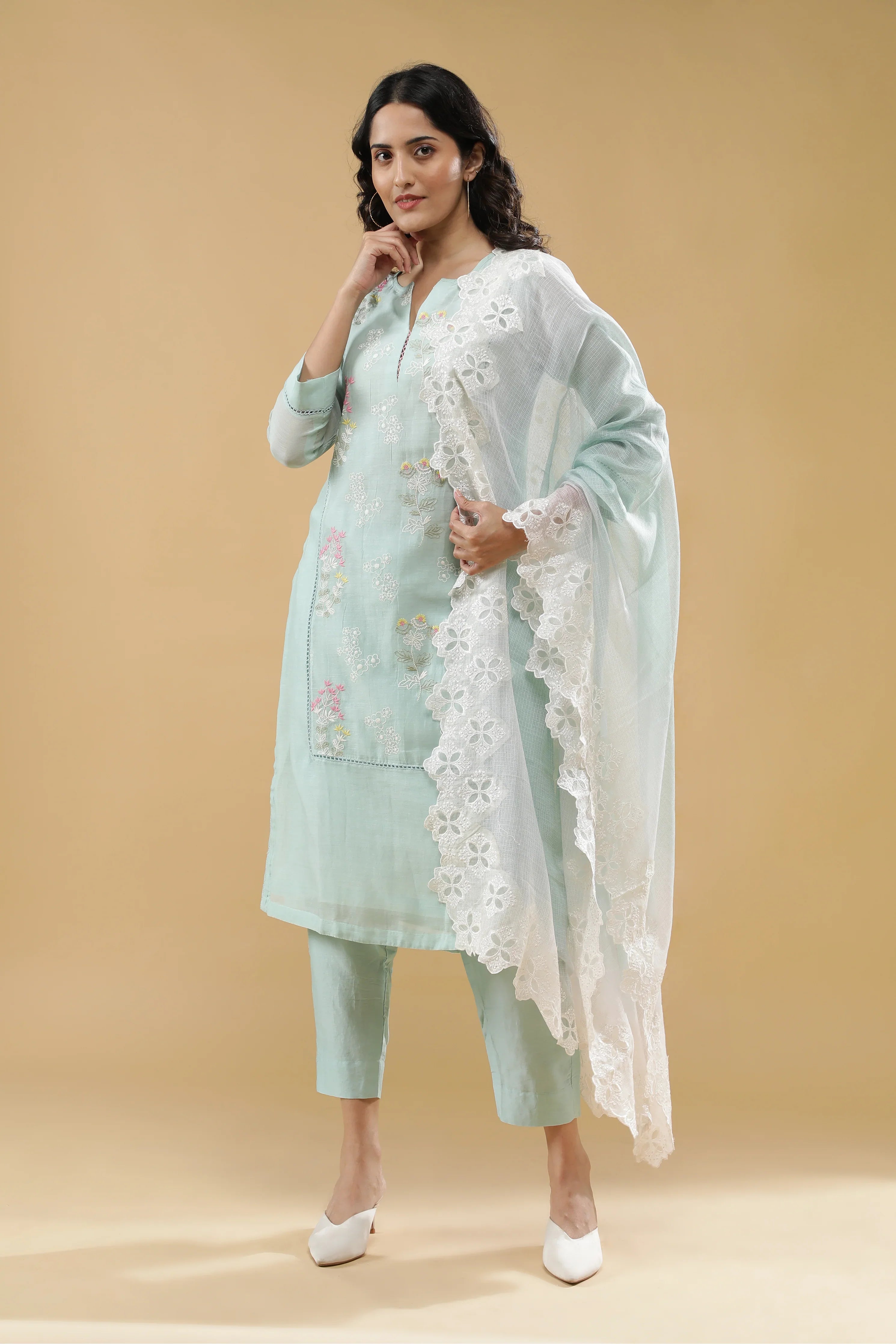 Sky Blue Mul Chanderi Salwar set - Mokshaa