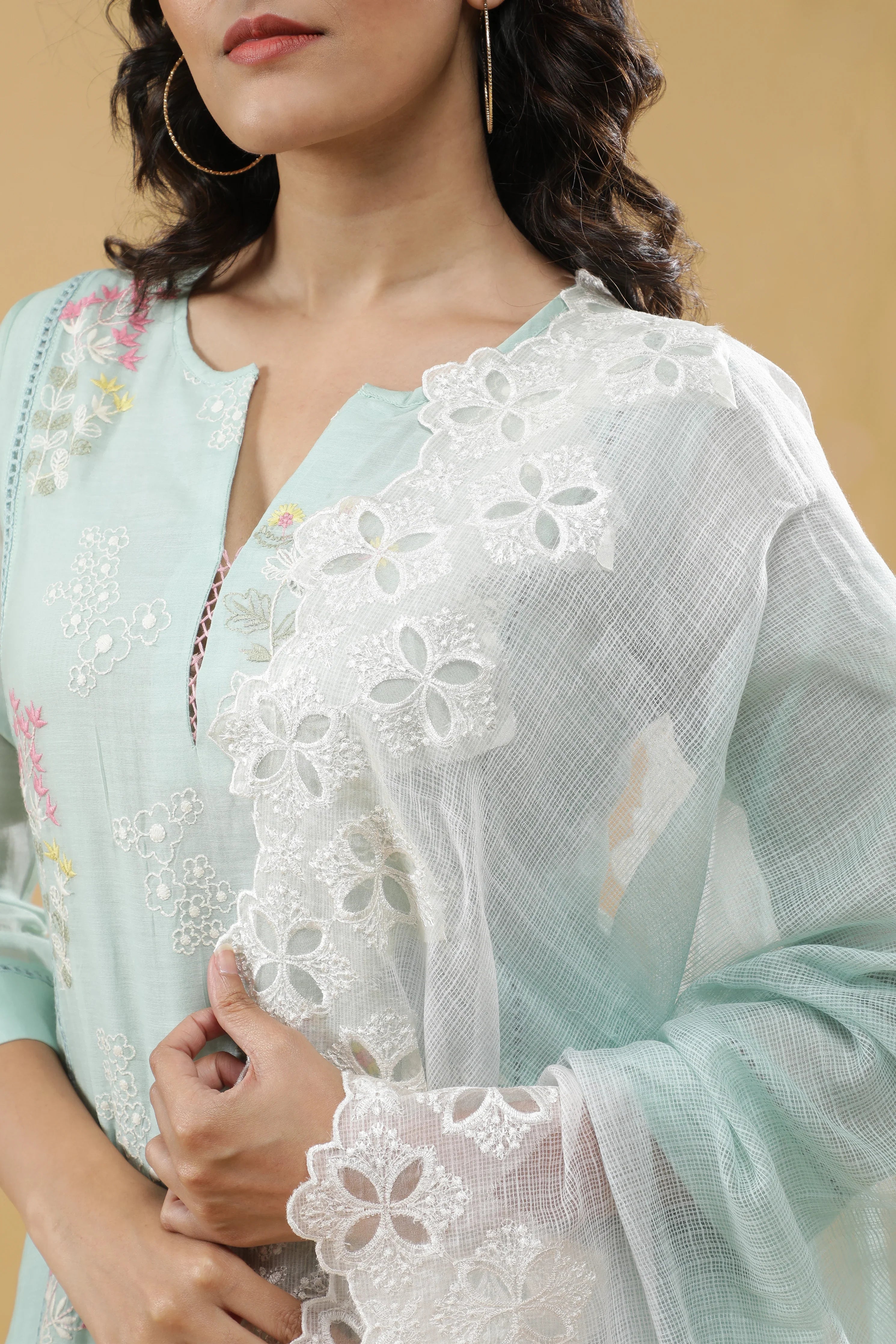 Sky Blue Mul Chanderi Salwar set - Mokshaa
