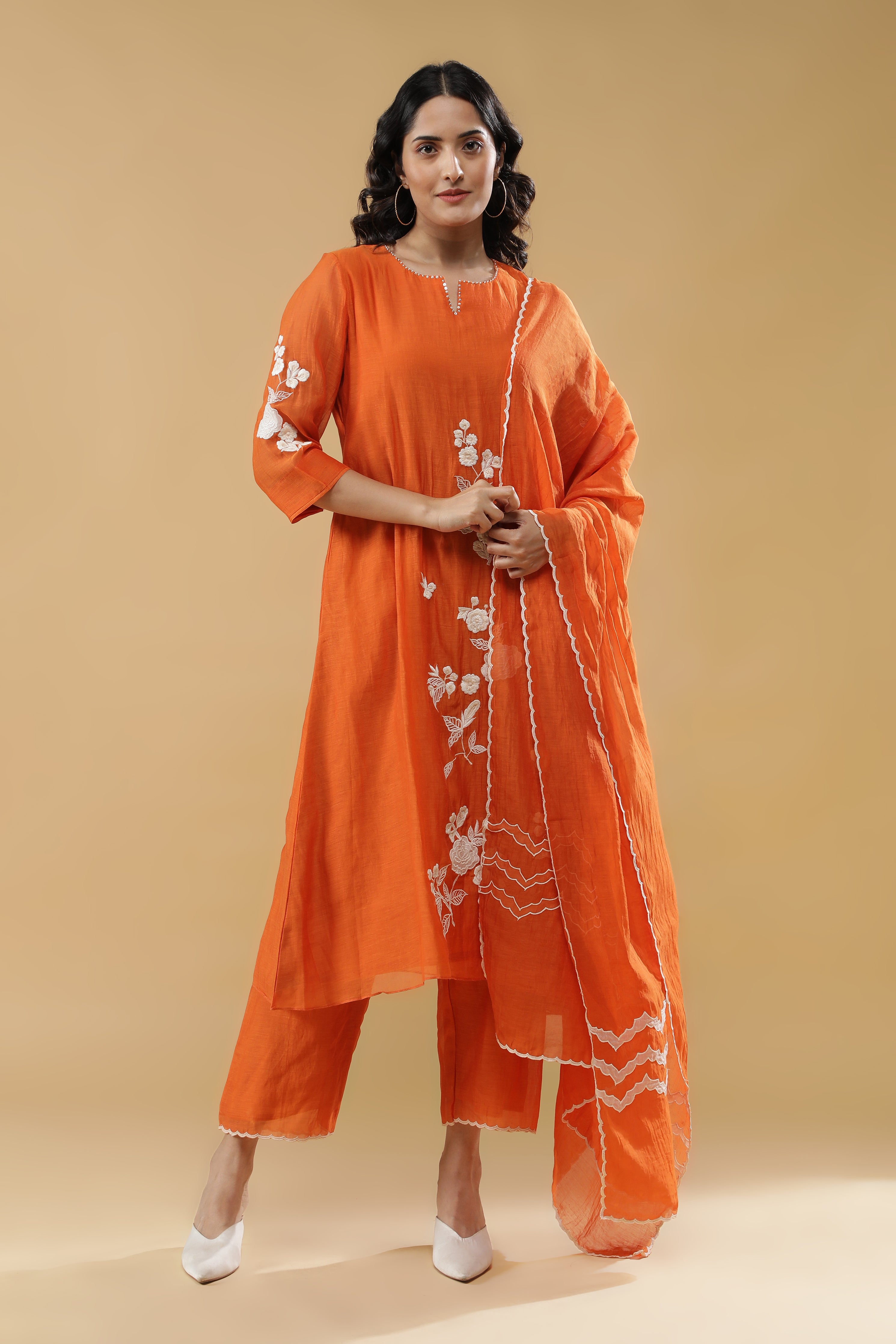 Vibrant Orange Mul Cotton Kurta Set