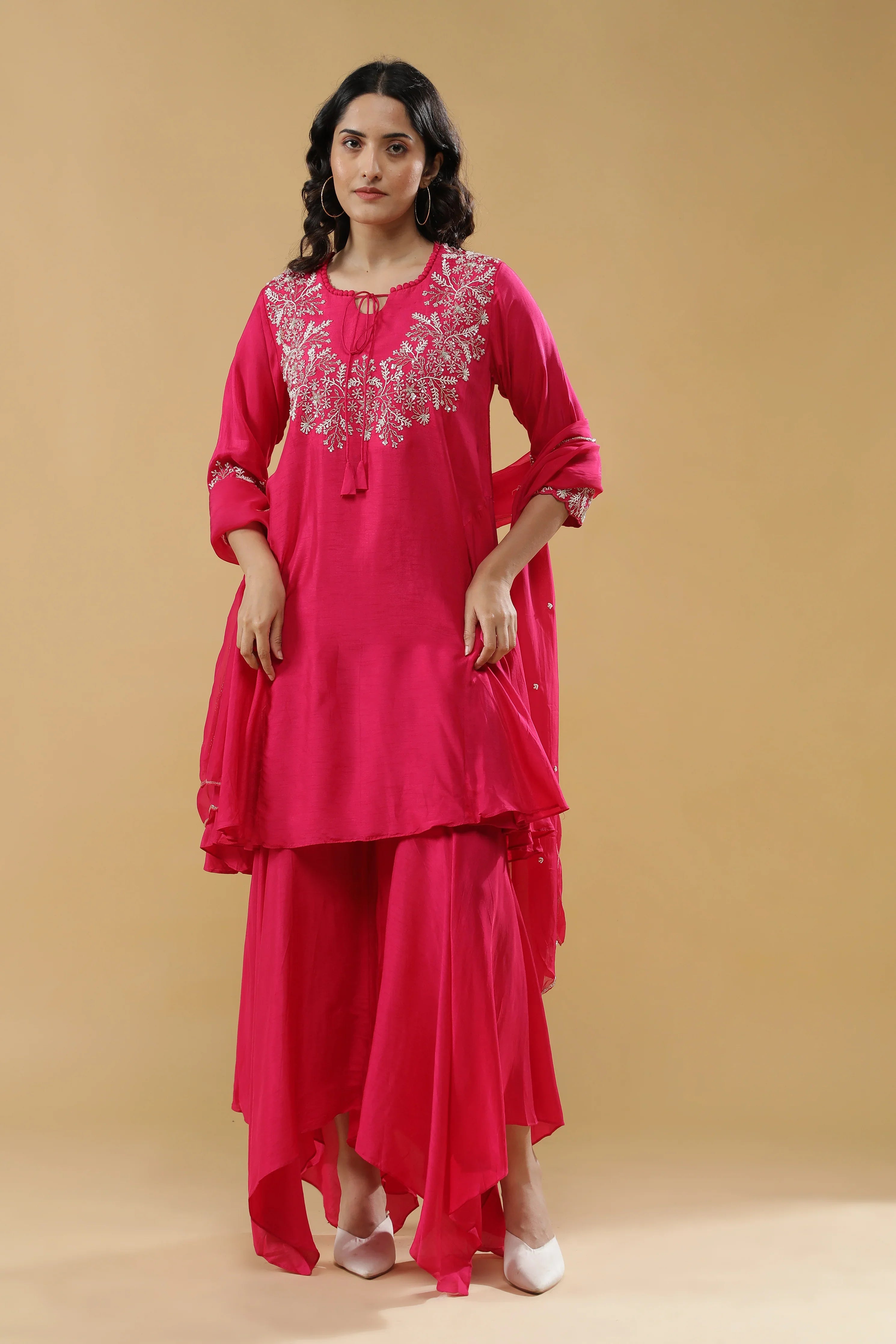 Pink Embroidered Kurta Set - Mokshaa