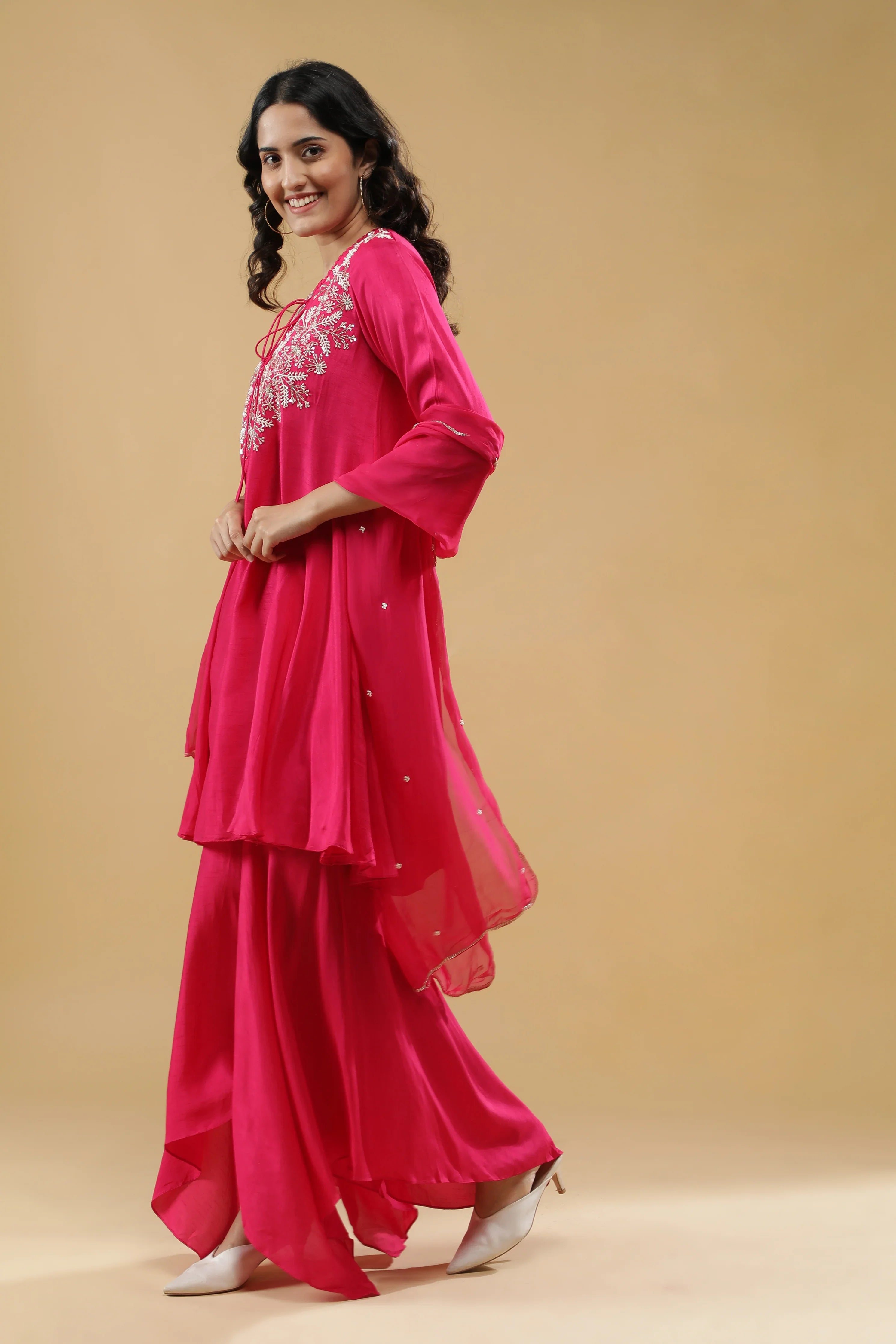 Pink Embroidered Kurta Set - Mokshaa