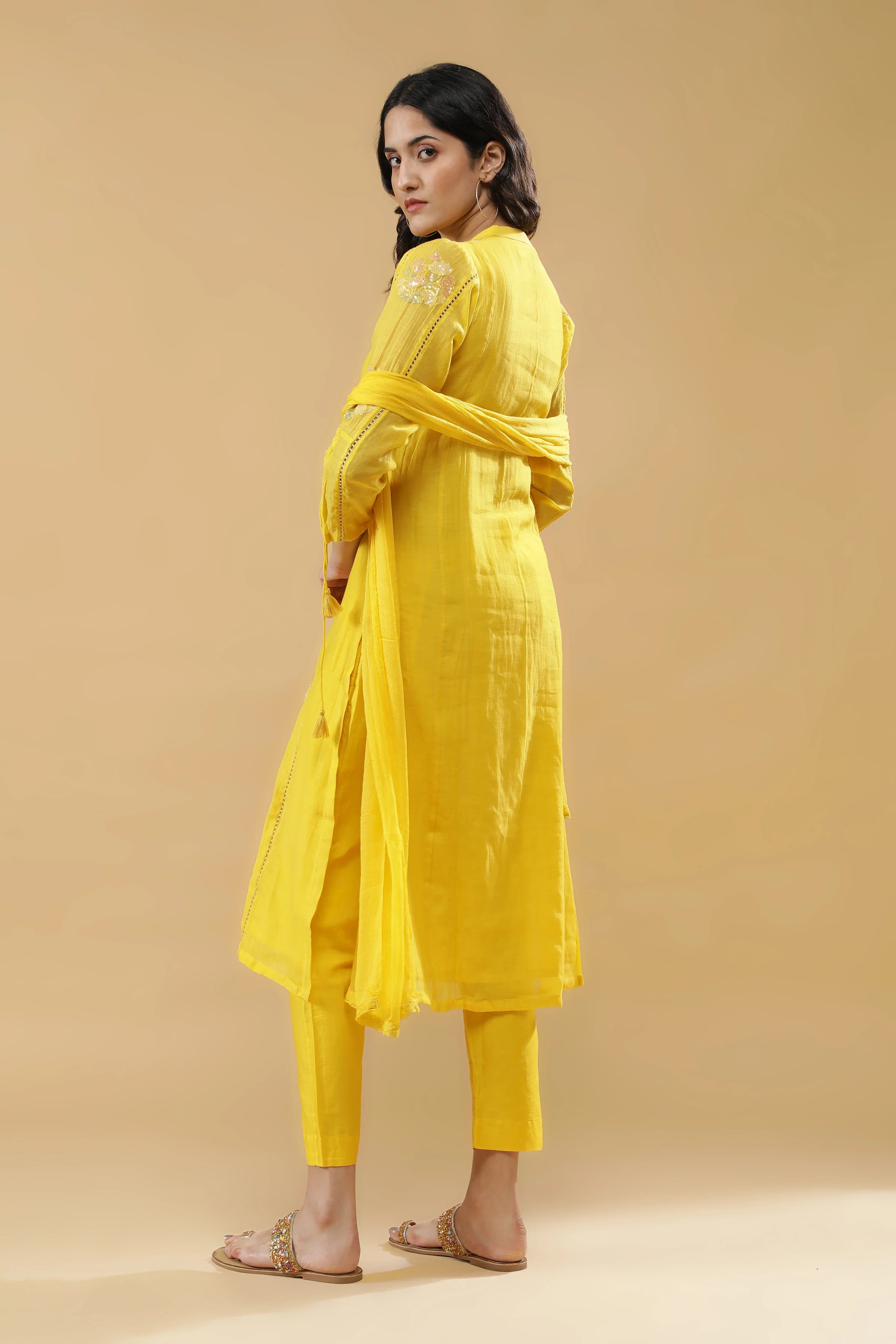 Yellow Mul Cotton Kurta Set - Mokshaa