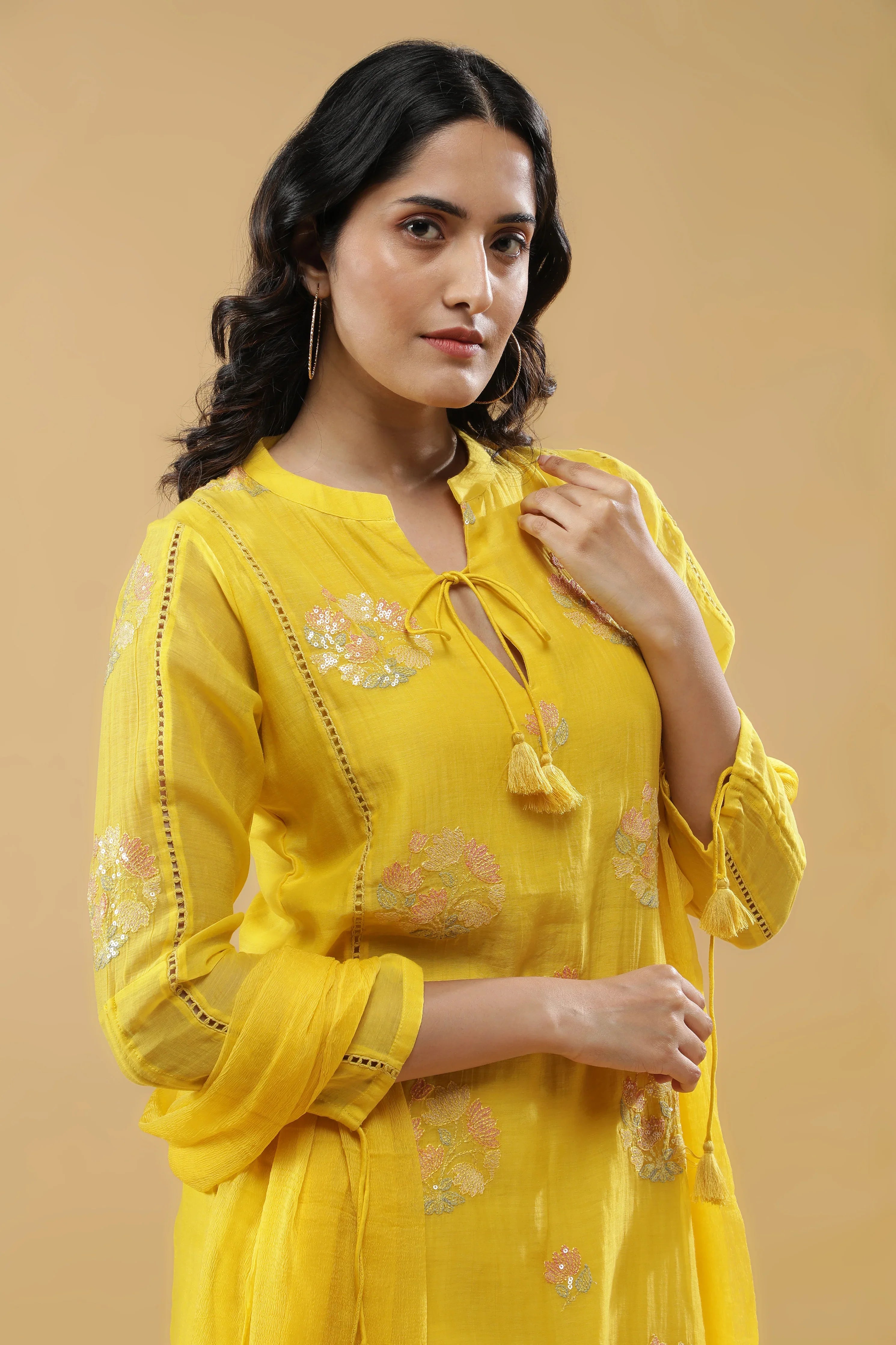 Yellow Mul Cotton Kurta Set - Mokshaa