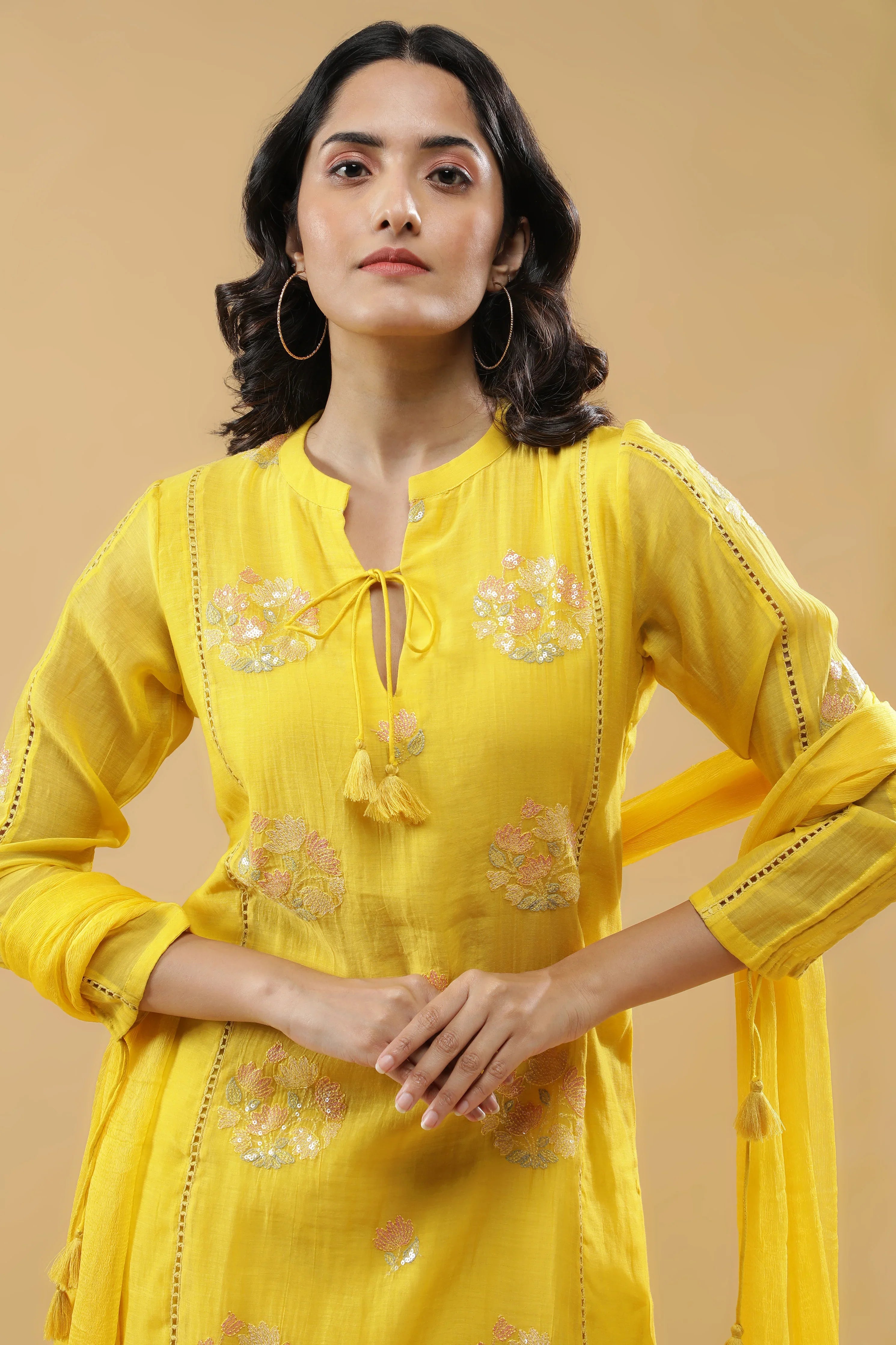 Yellow Mul Cotton Kurta Set - Mokshaa