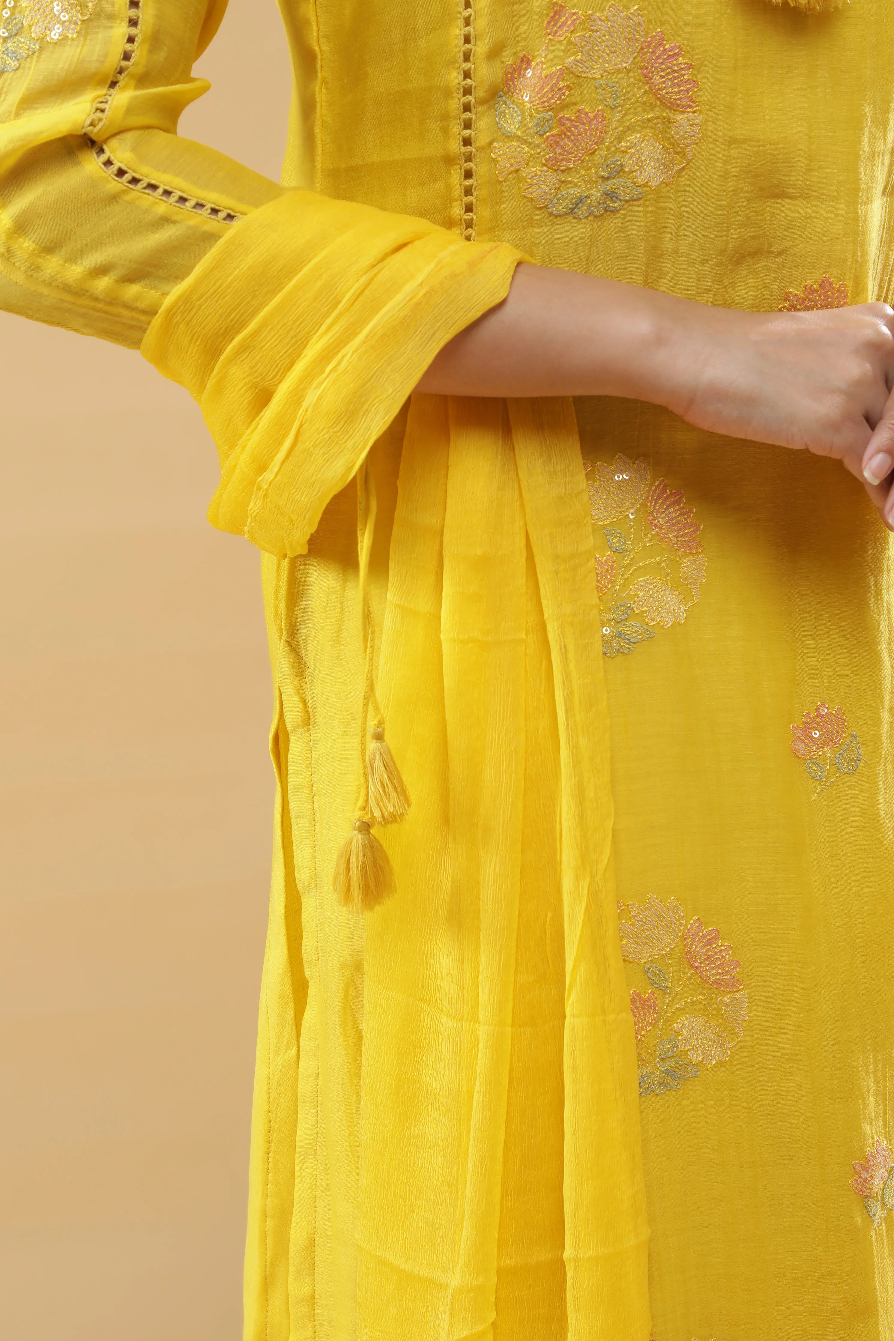 Yellow Mul Cotton Kurta Set - Mokshaa
