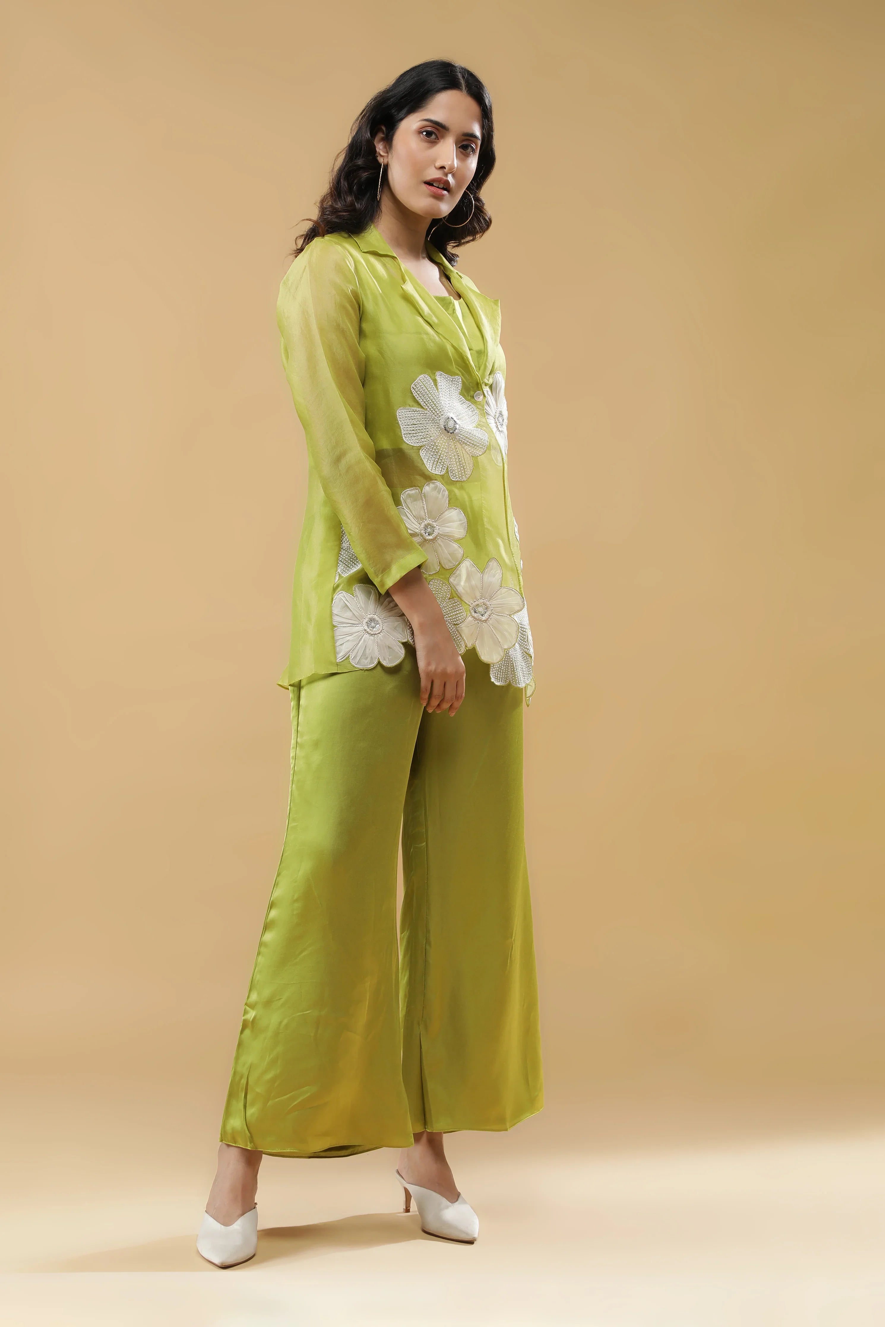 Green Organza Jacket Set - Mokshaa