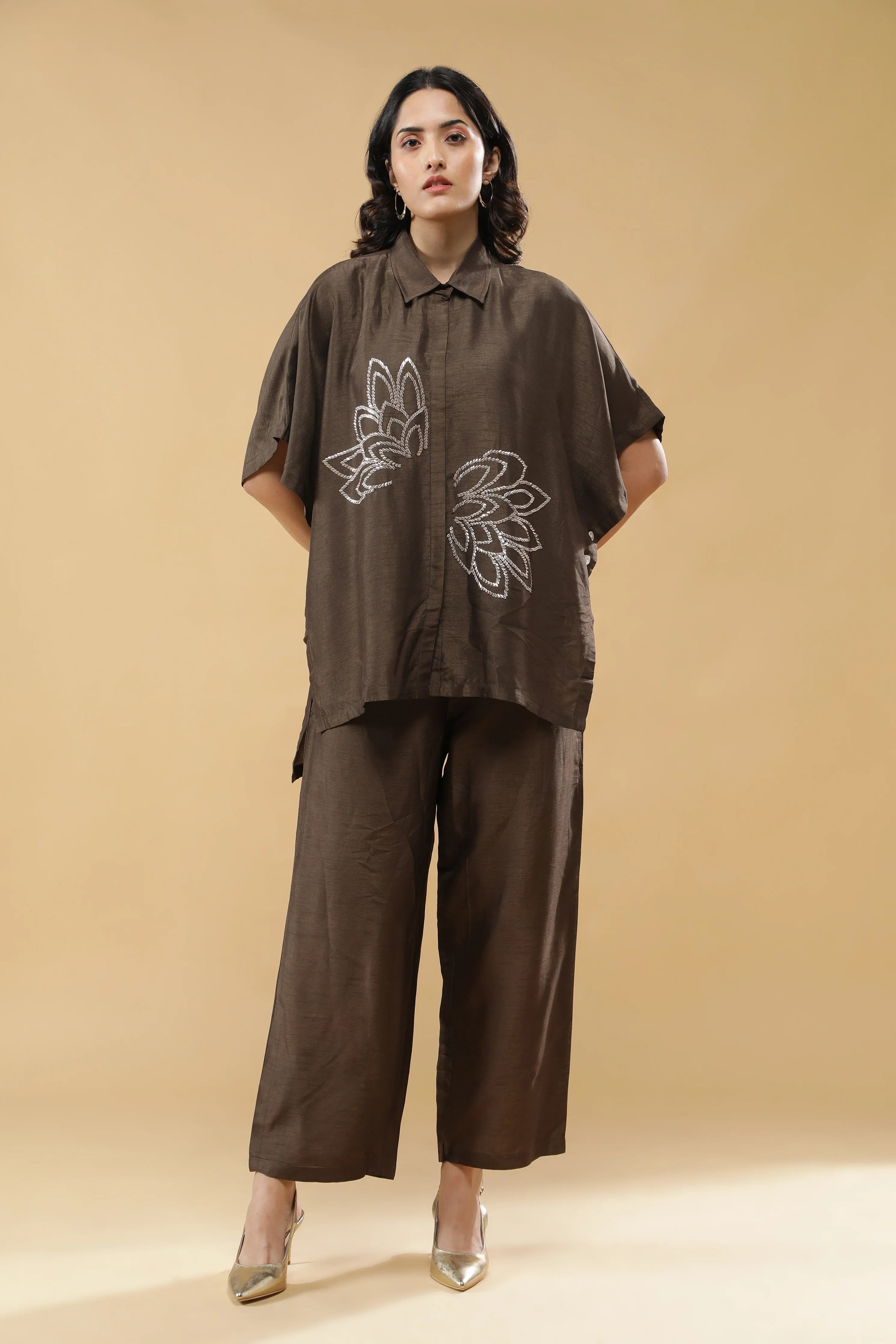 Brown silk Co-ord Set - Mokshaa