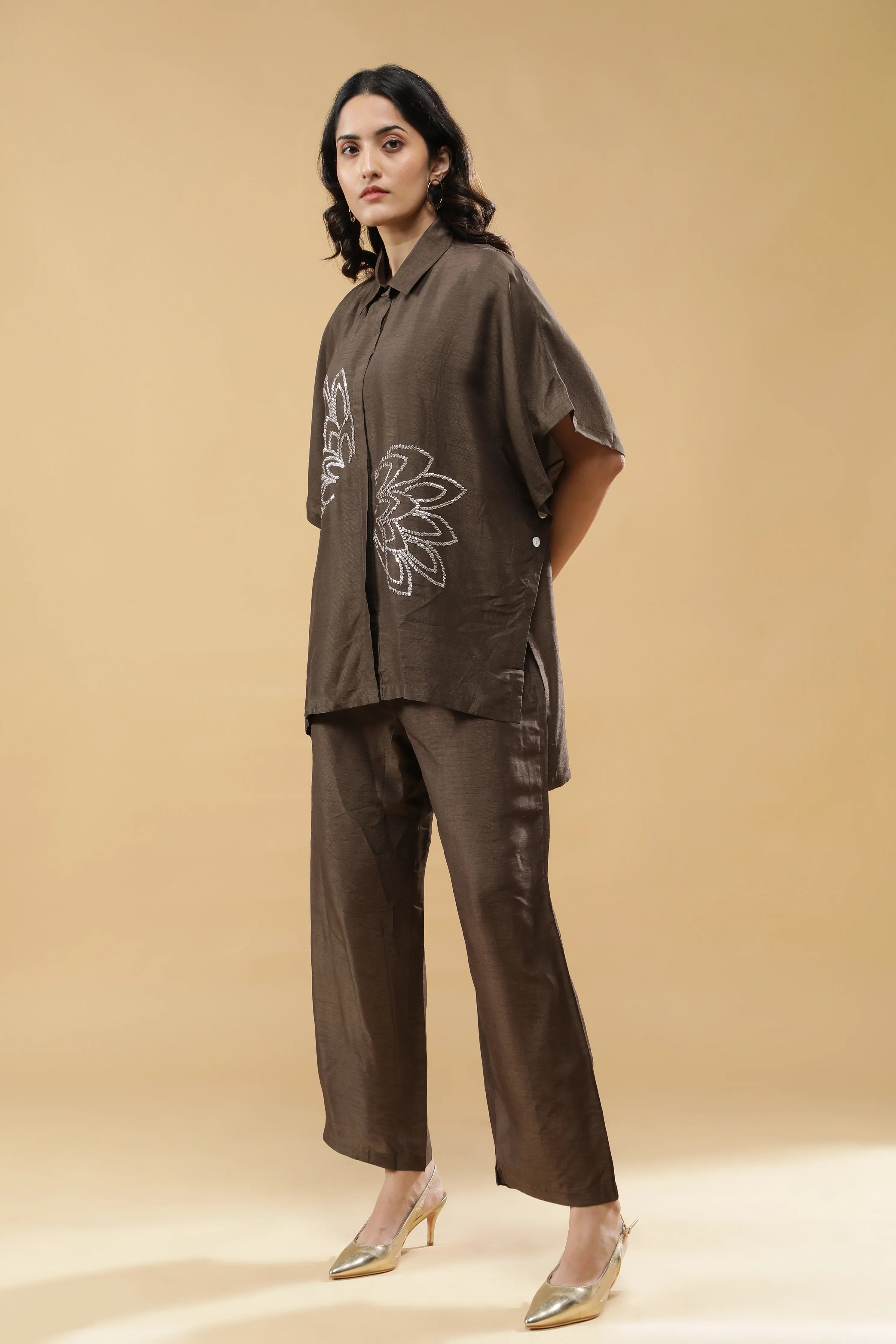 Brown silk Co-ord Set - Mokshaa