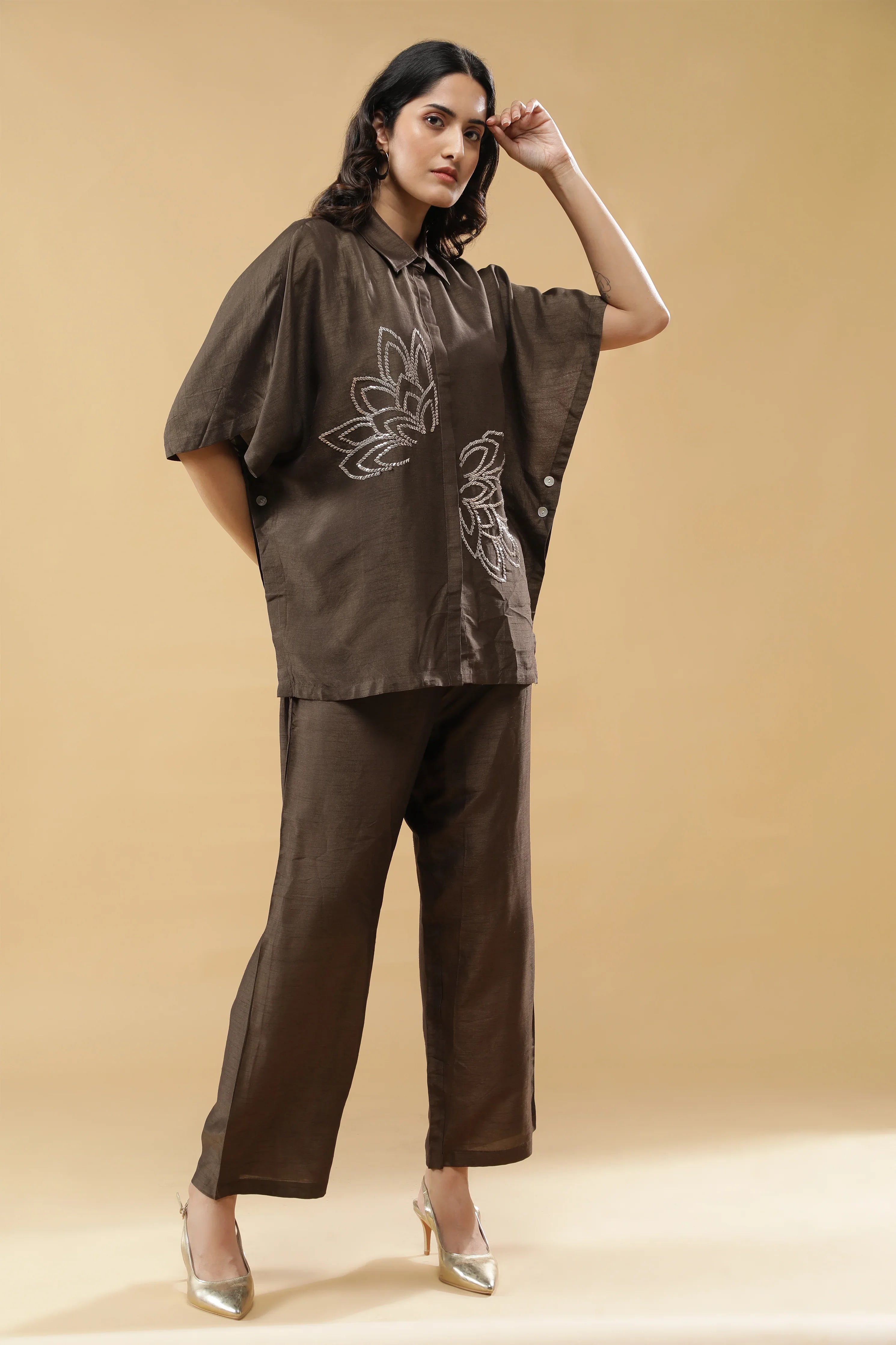 Brown silk Co-ord Set - Mokshaa