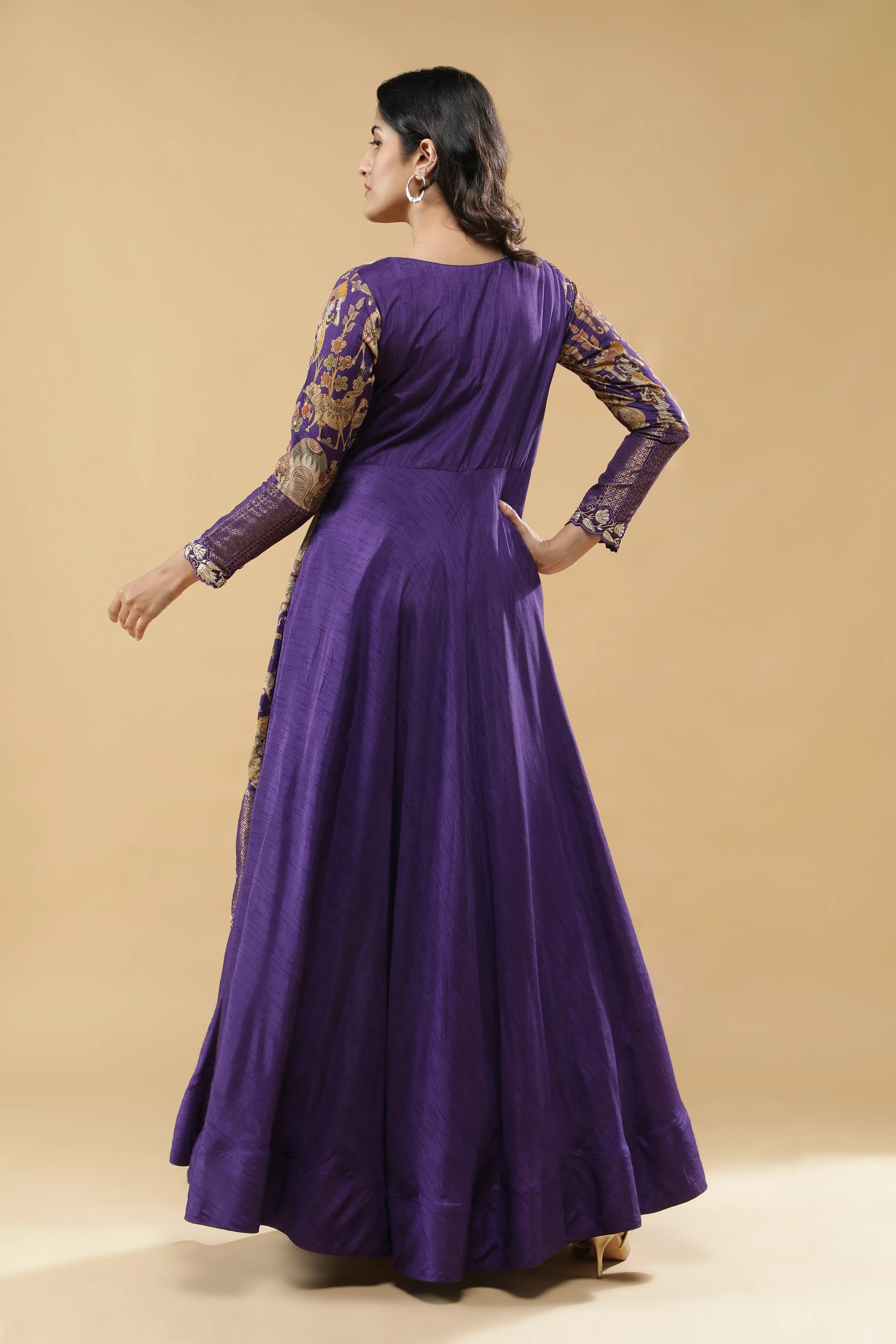 Purple Silk Anarkali Set - Mokshaa