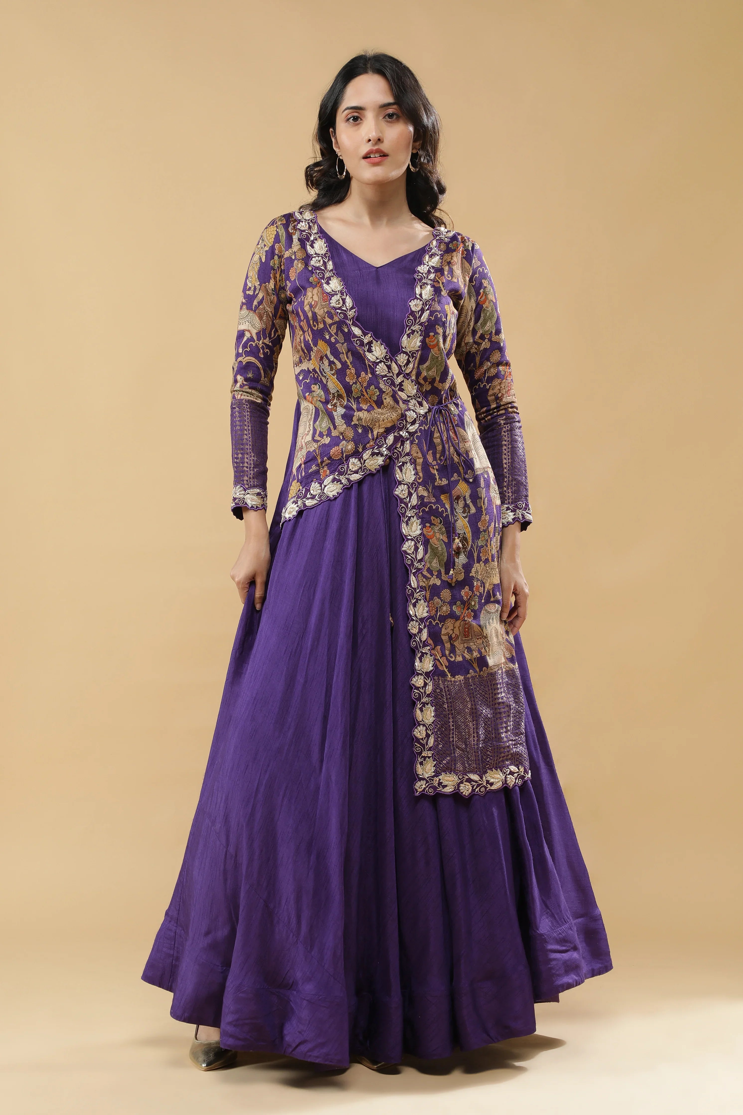 Purple Silk Anarkali Set - Mokshaa
