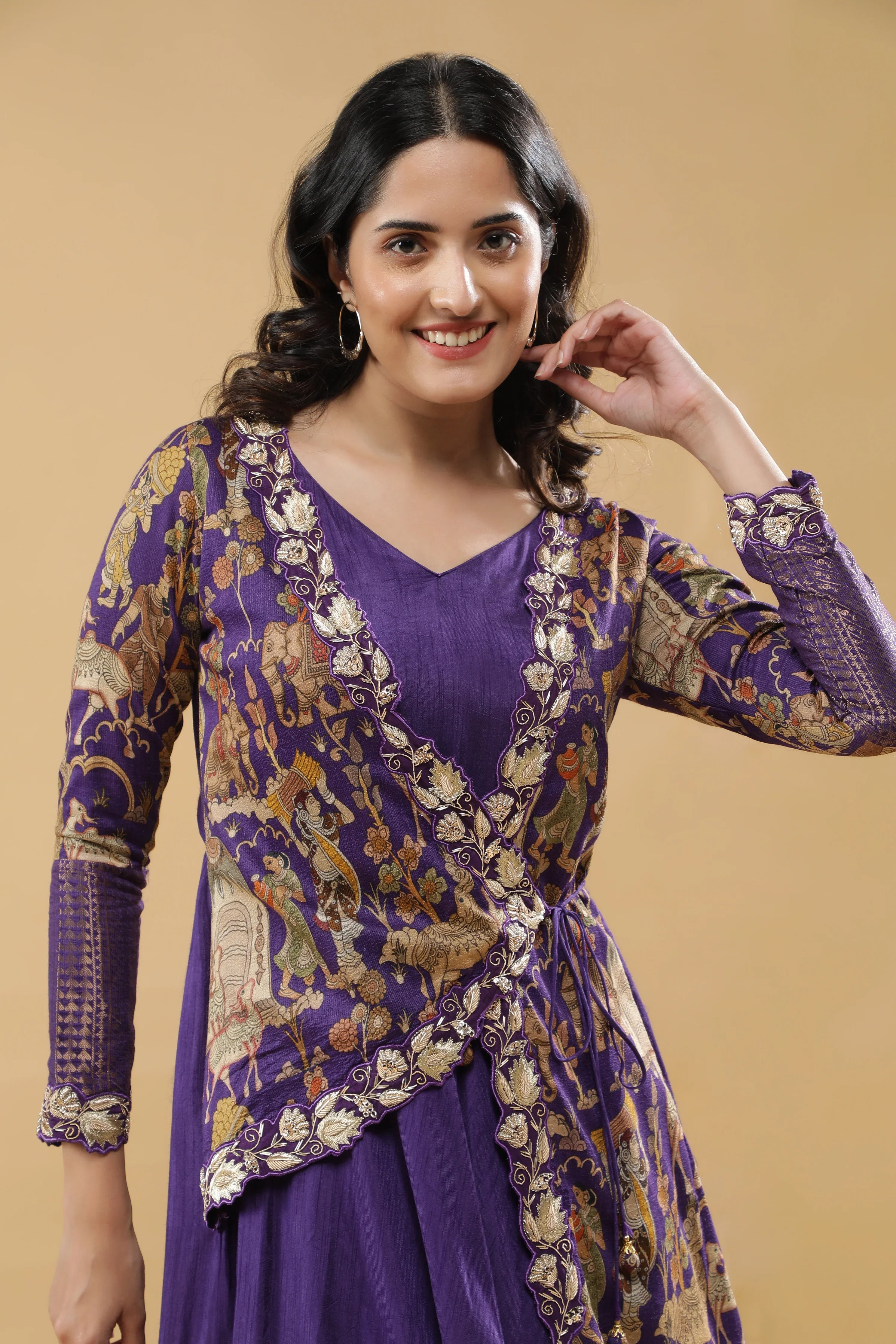 Purple Silk Anarkali Set - Mokshaa