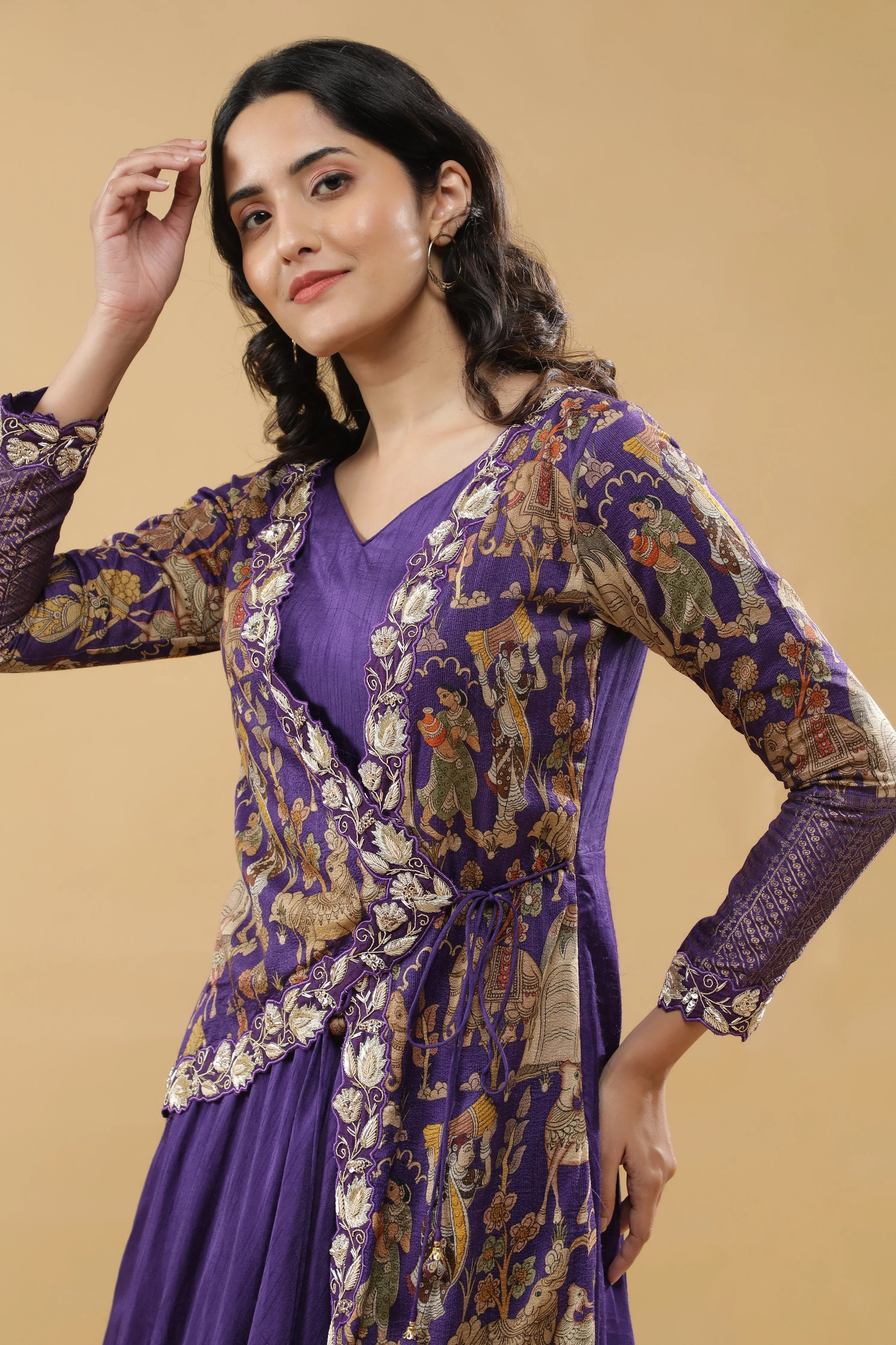Purple Silk Anarkali Set - Mokshaa