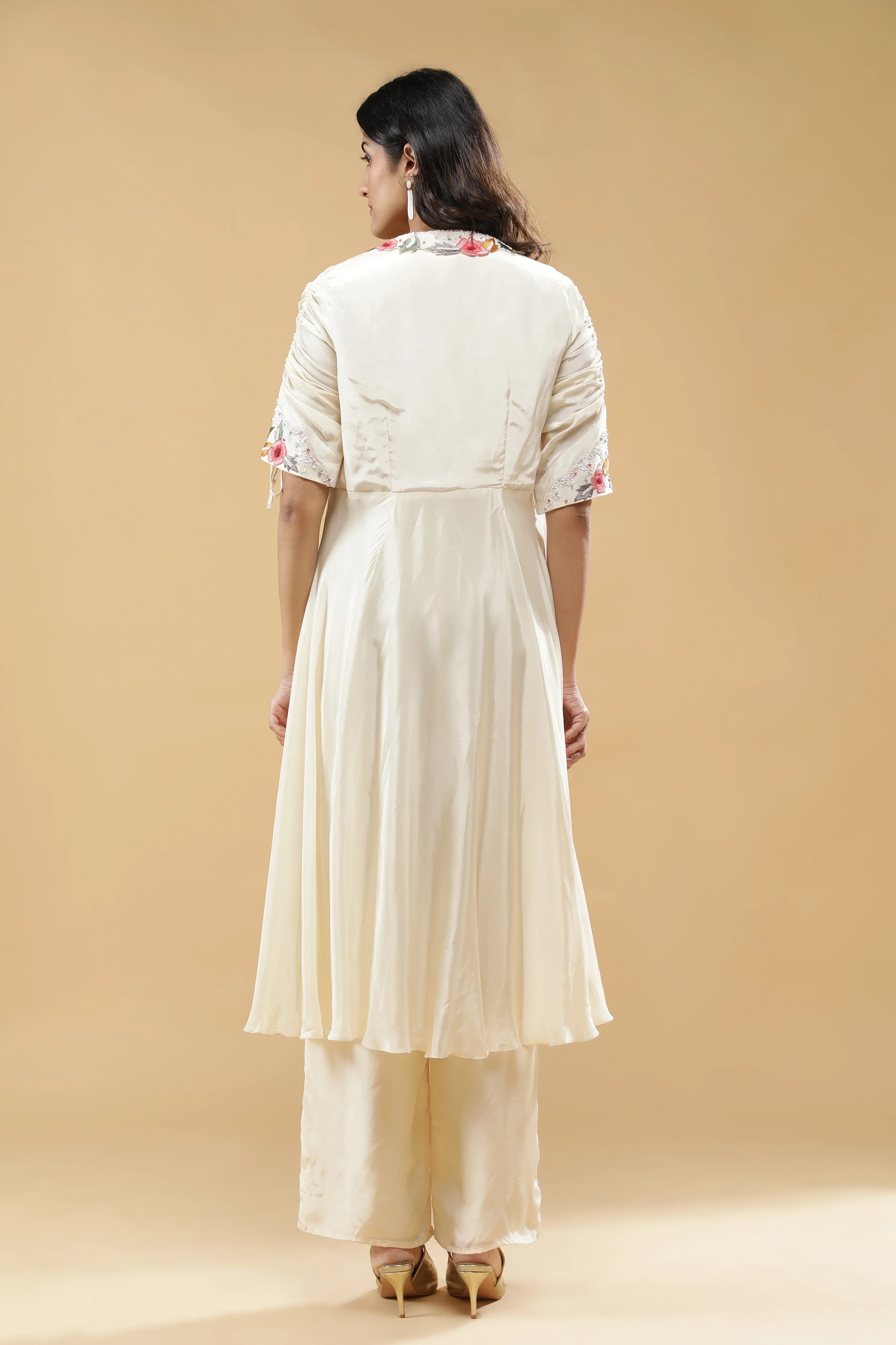 Ivory Silk Jumpsuit with Jacket - Mokshaa