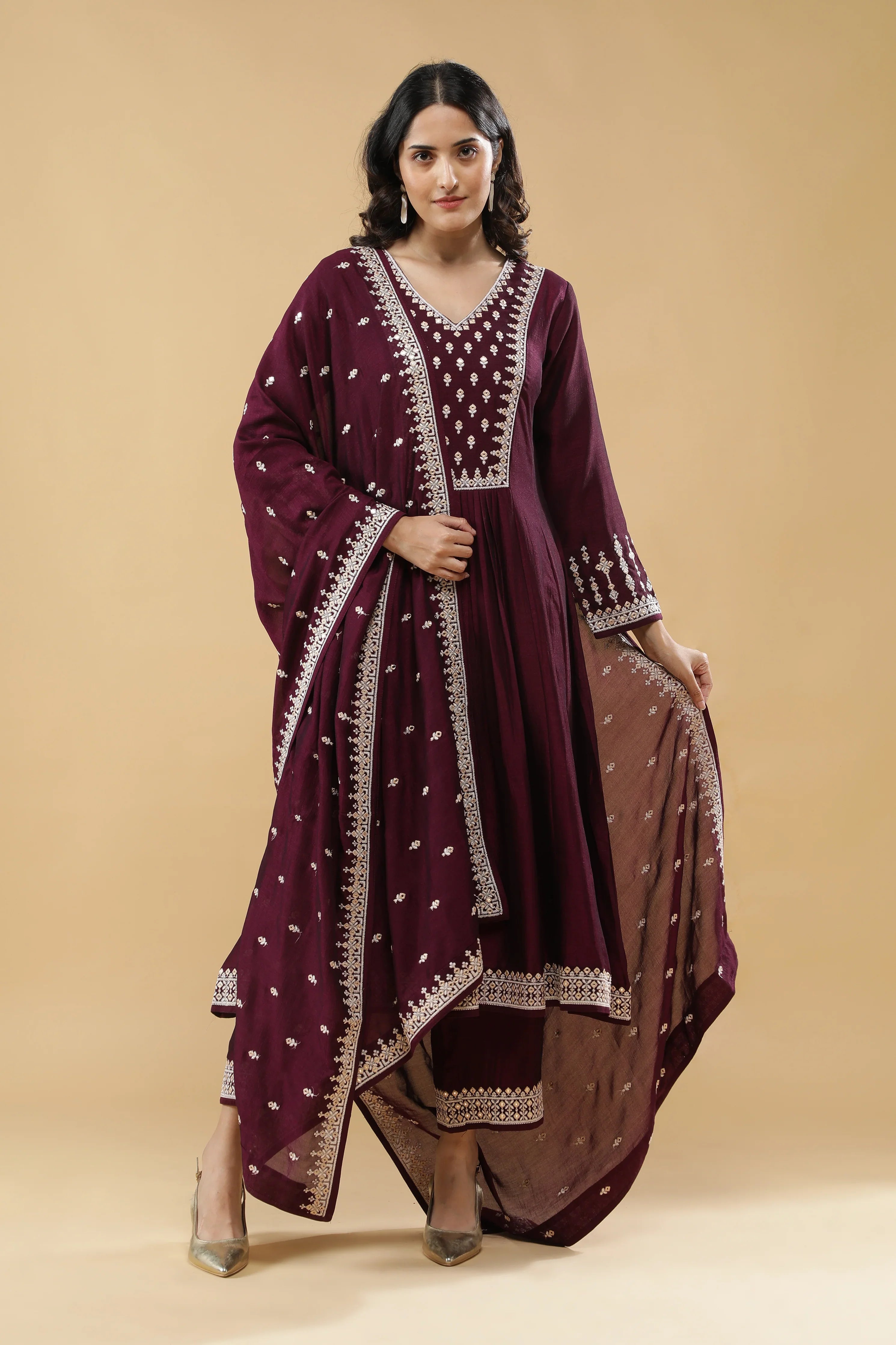 Wine Silk Kurta Set - Mokshaa