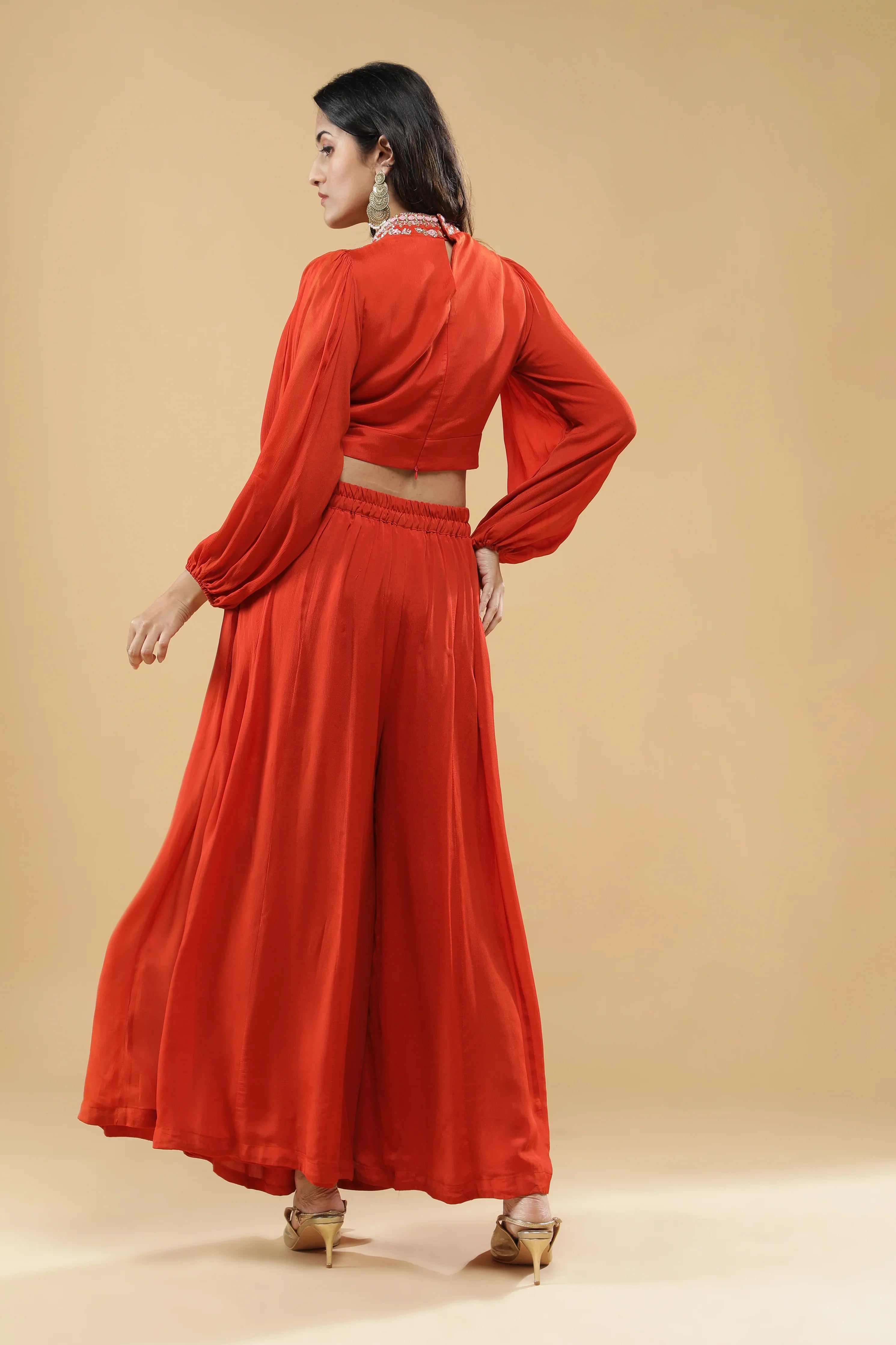 Rust Orange Embroidered Co-ord Set - Mokshaa